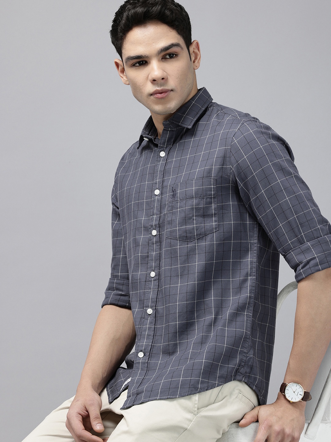 U.S. Polo Assn. Tailored Fit Opaque Windowpane Checked Pure Cotton Casual Shirt, Grey
U.S. Polo Assn. Tailored Fit Opaque Windowpane Checked Pure Cotton Casual Shirt, Grey