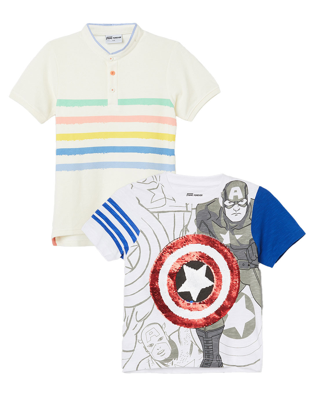 Fame Forever by Lifestyle Boys Captain America Printed Pure Cotton T-shirt - Pack of 2, White
Fame Forever by Lifestyle Boys Captain America Printed Pure Cotton T-shirt - Pack of 2, White
