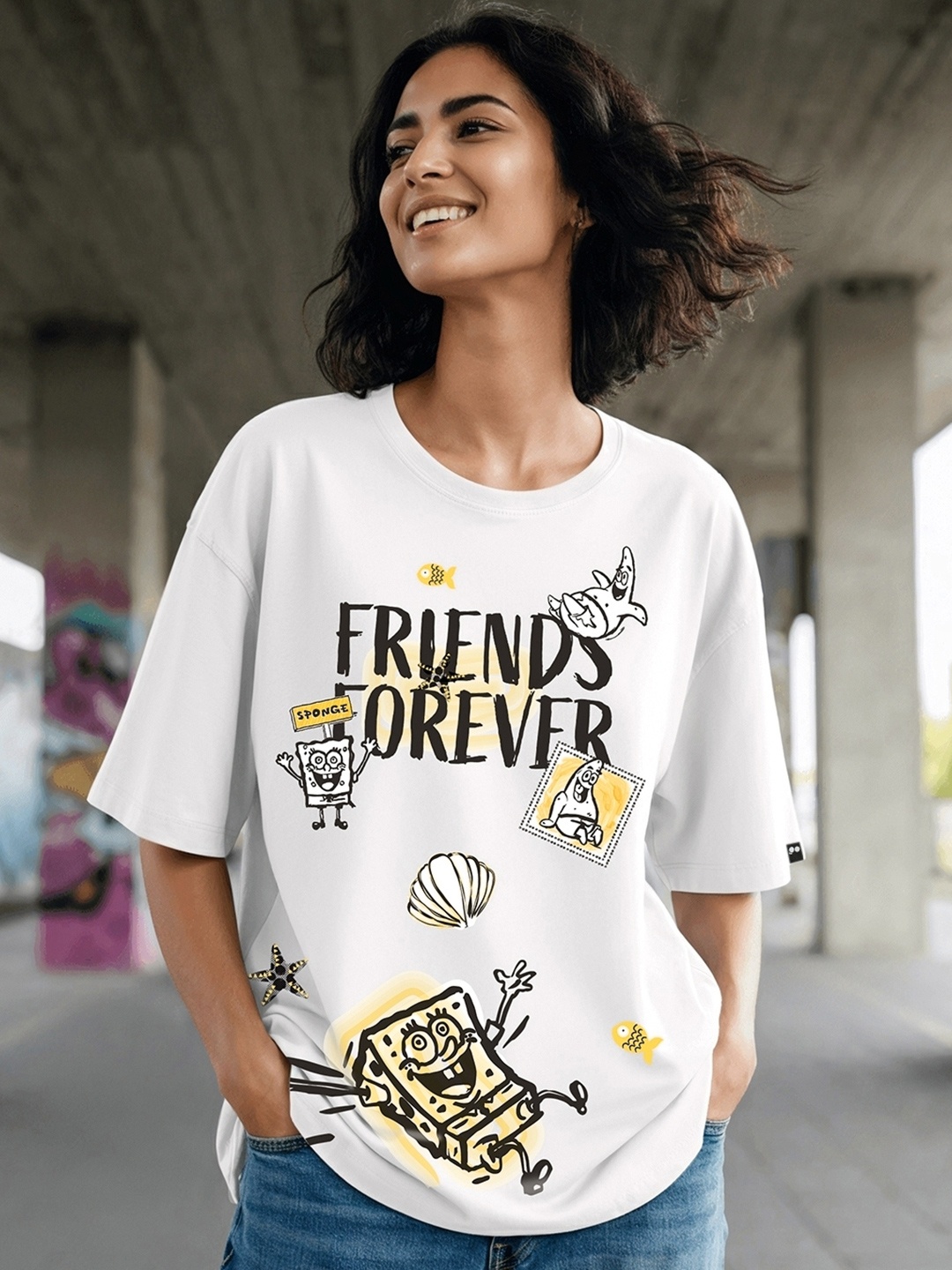 Bewakoof Women Graphic Printed Round Neck Pure Cotton Oversized Spongebob T-shirt, White
Bewakoof Women Graphic Printed Round Neck Pure Cotton Oversized Spongebob T-shirt, White
