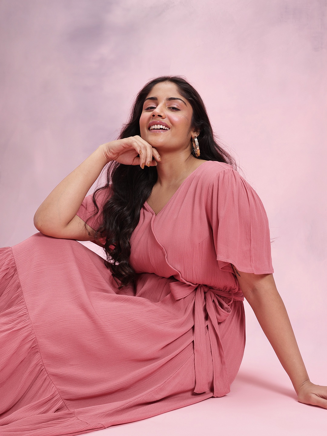 DressBerry Curve Plus Size Crinkled Effect Flutter Sleeves A-Line Maxi Dress with Belt, Rose
DressBerry Curve Plus Size Crinkled Effect Flutter Sleeves A-Line Maxi Dress with Belt, Rose