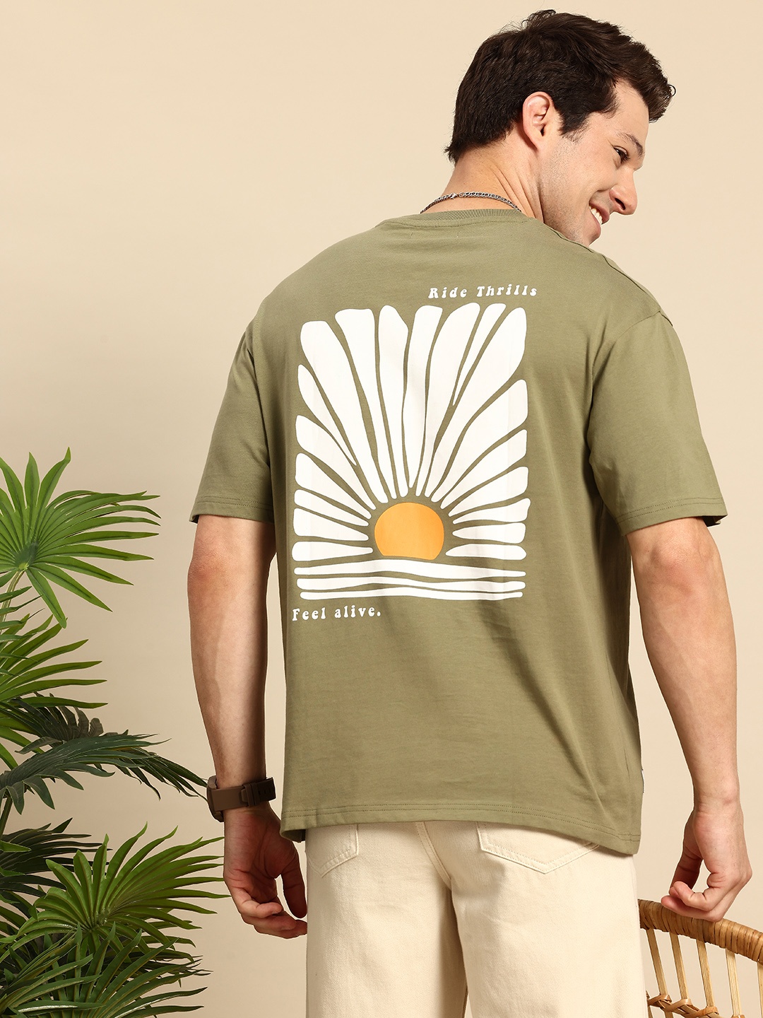 Mast & Harbour Graphic Printed Drop-Shoulder Sleeves Oversized Pure Cotton T-shirt, Olive
Mast & Harbour Graphic Printed Drop-Shoulder Sleeves Oversized Pure Cotton T-shirt, Olive