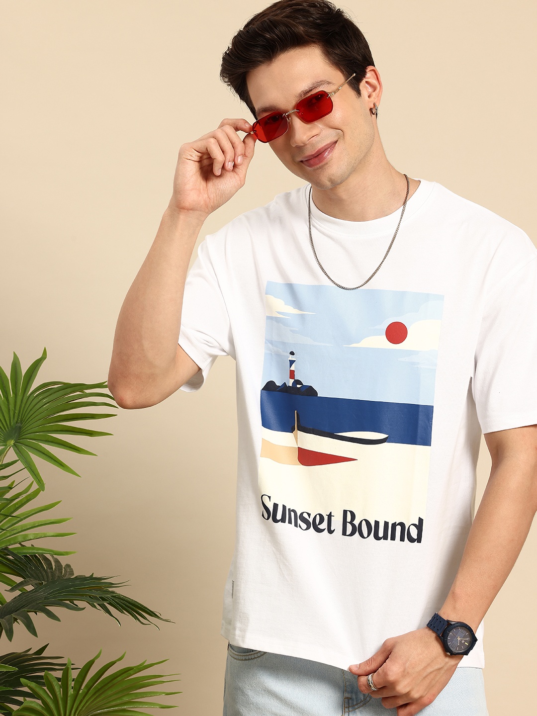 Mast & Harbour Graphic Printed Drop-Shoulder Sleeves Oversized Pure Cotton T-shirt, White
Mast & Harbour Graphic Printed Drop-Shoulder Sleeves Oversized Pure Cotton T-shirt, White