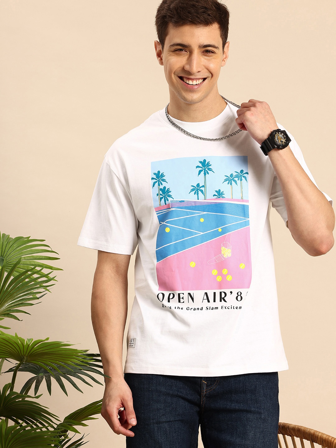 Mast & Harbour Oversized Fit Graphic Printed Drop-Shoulder Sleeves Pure Cotton T-shirt, White
Mast & Harbour Oversized Fit Graphic Printed Drop-Shoulder Sleeves Pure Cotton T-shirt, White