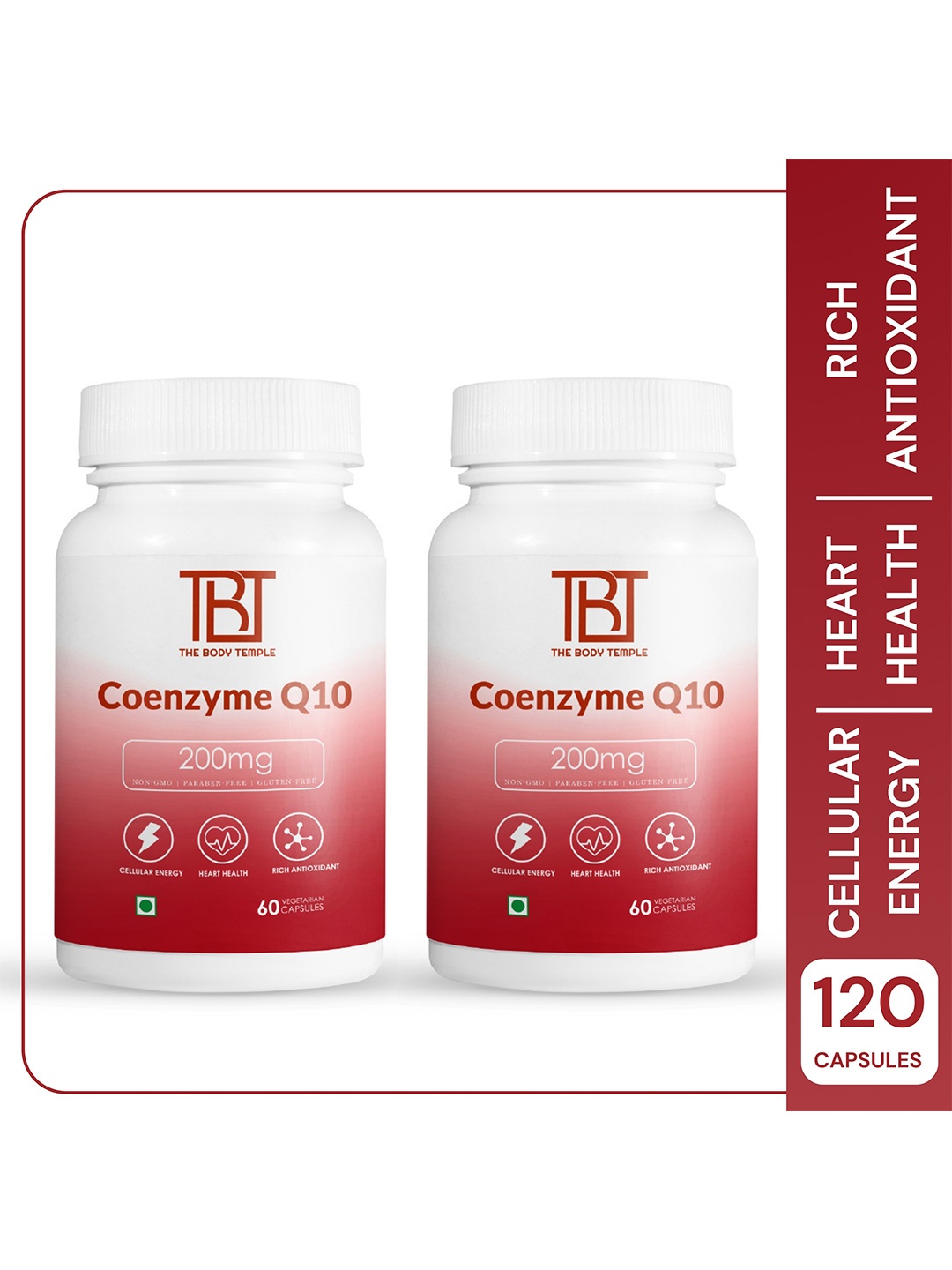 The Body Temple Set Of 2 Coenzyme Q10 200 mg For Heart Health Capsules - 120 Capsules, White
The Body Temple Set Of 2 Coenzyme Q10 200 mg For Heart Health Capsules - 120 Capsules, White