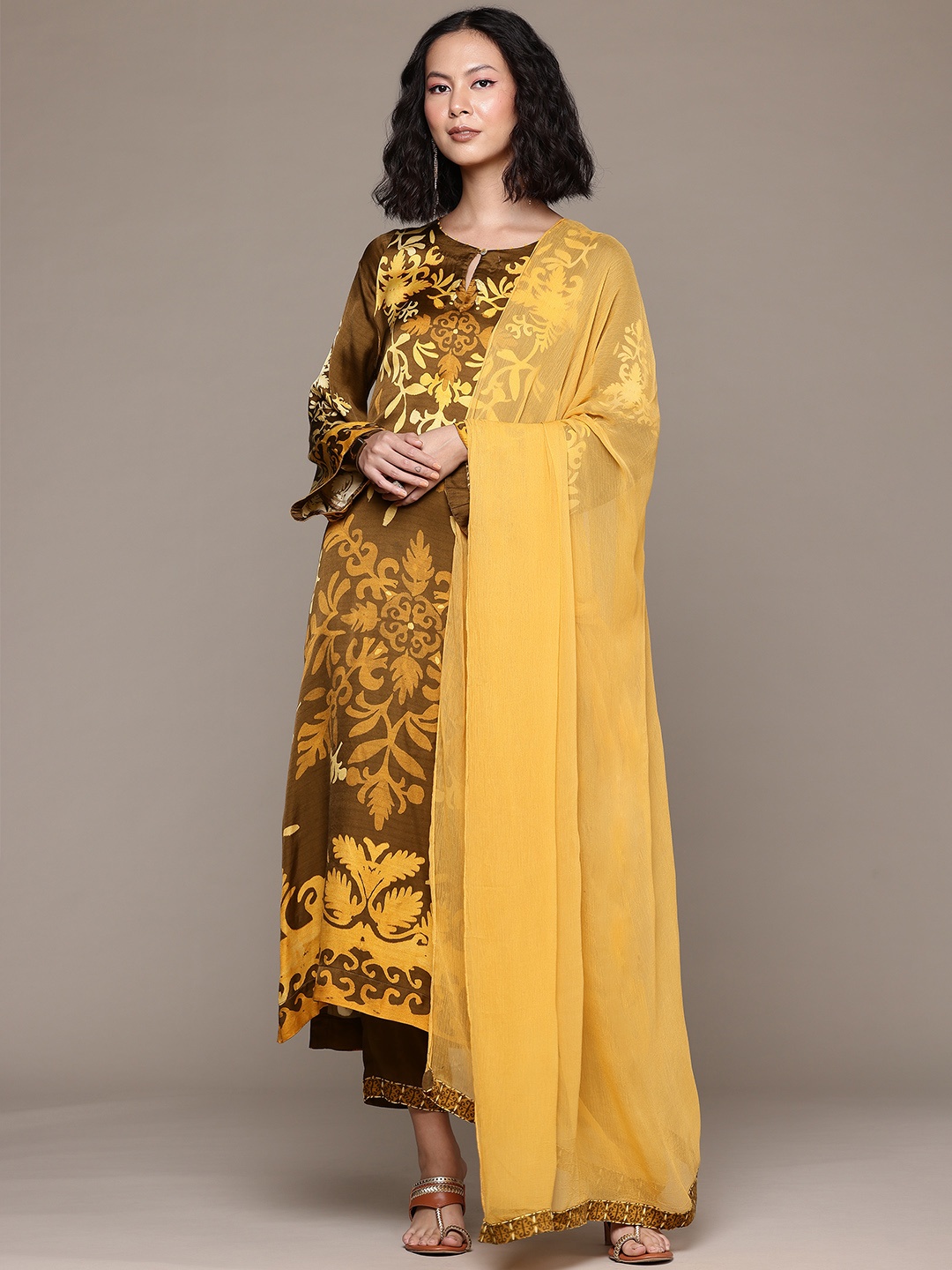 aarke Ritu Kumar Ethnic Motifs Printed Beads & Stones Kurta With Trousers & Dupatta, Brown
aarke Ritu Kumar Ethnic Motifs Printed Beads & Stones Kurta With Trousers & Dupatta, Brown