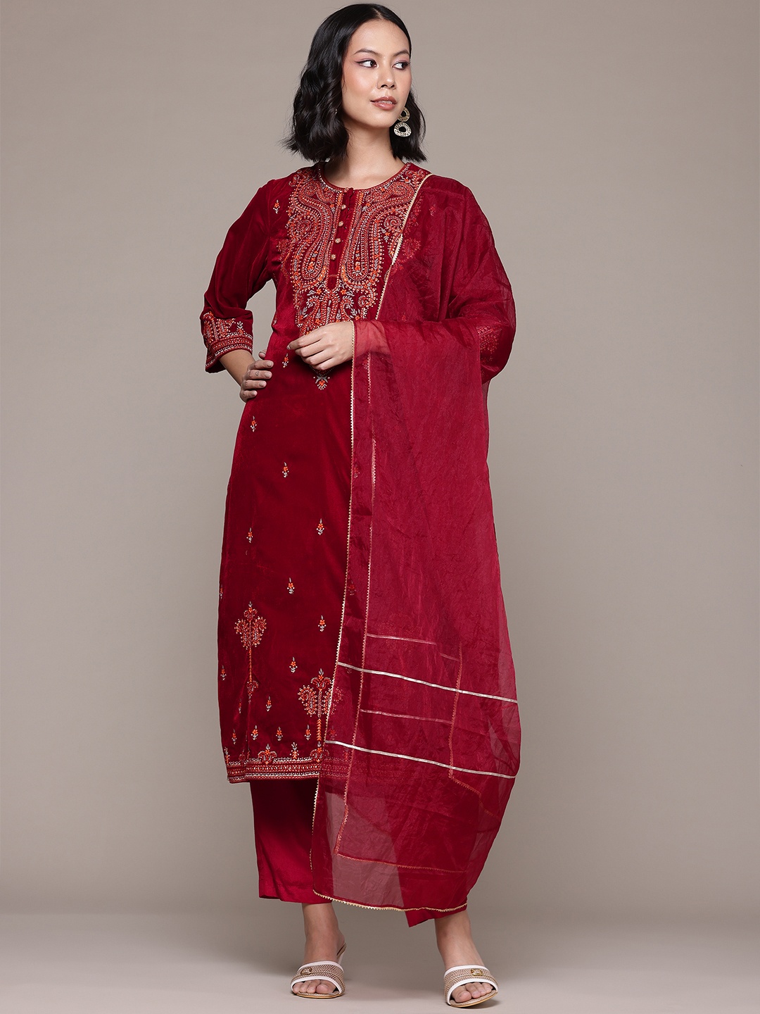 aarke Ritu Kumar Paisley Embroidered Thread Work Kurta With Trousers & Dupatta, Red
aarke Ritu Kumar Paisley Embroidered Thread Work Kurta With Trousers & Dupatta, Red