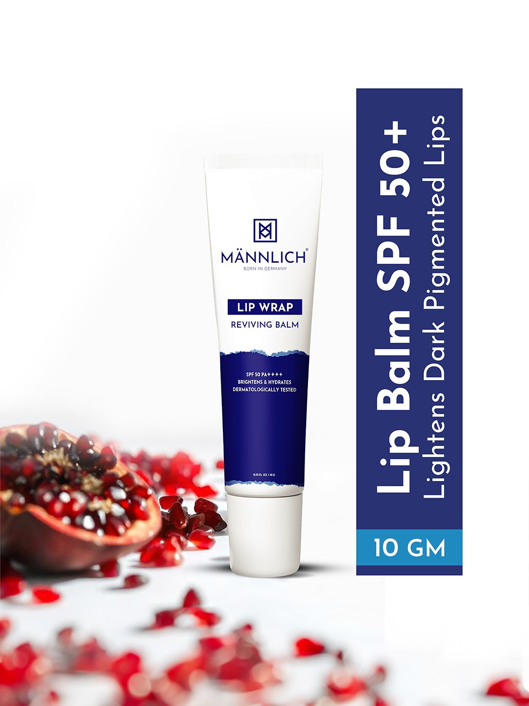 Mannlich SPF 50 Lip Brightening Balm with Kojic Acid & Hyaluronic Acid for Dark Lips - 10g, Blue
Mannlich SPF 50 Lip Brightening Balm with Kojic Acid & Hyaluronic Acid for Dark Lips - 10g, Blue