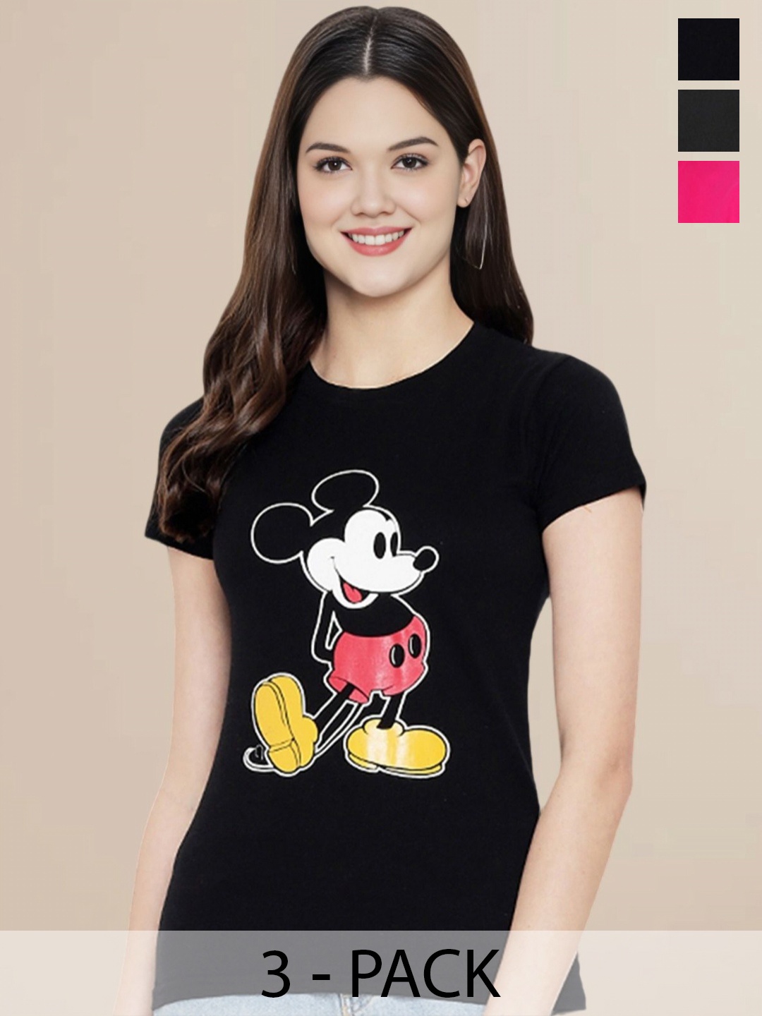 Metronaut Women Pack Of 3 Typography Printed Round Neck Cotton Mickey Mouse T-shirts, Pink
Metronaut Women Pack Of 3 Typography Printed Round Neck Cotton Mickey Mouse T-shirts, Pink