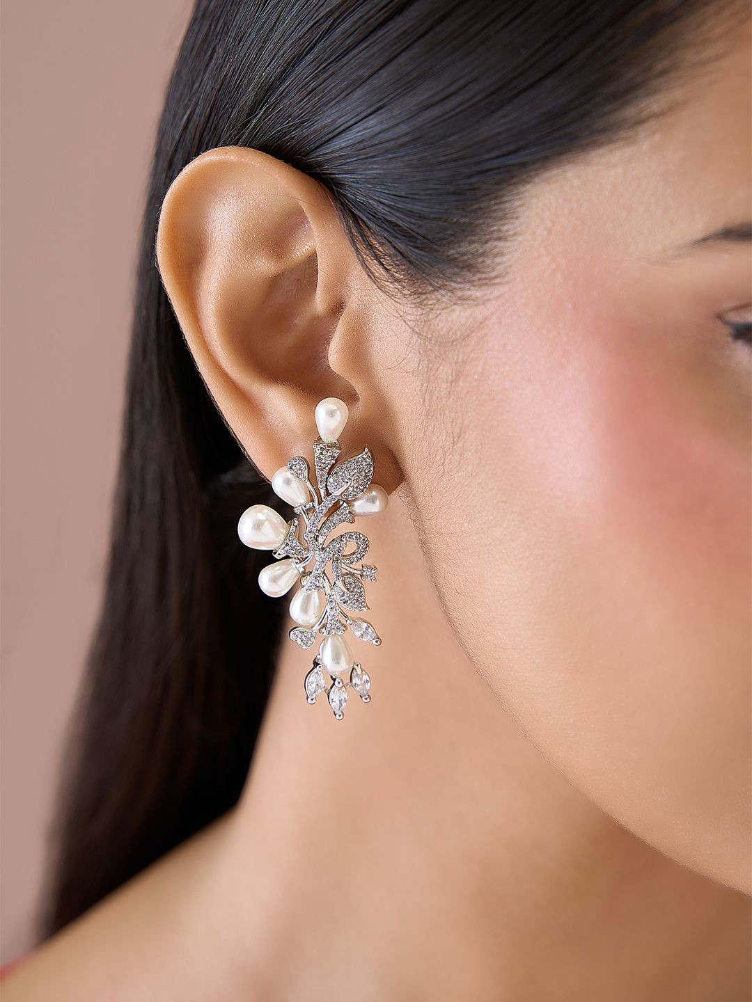 Fida Premium 14k Rhodium-Plated AAA American Diamond & Pearl-Studded Floral Drop Earrings, White
Fida Premium 14k Rhodium-Plated AAA American Diamond & Pearl-Studded Floral Drop Earrings, White