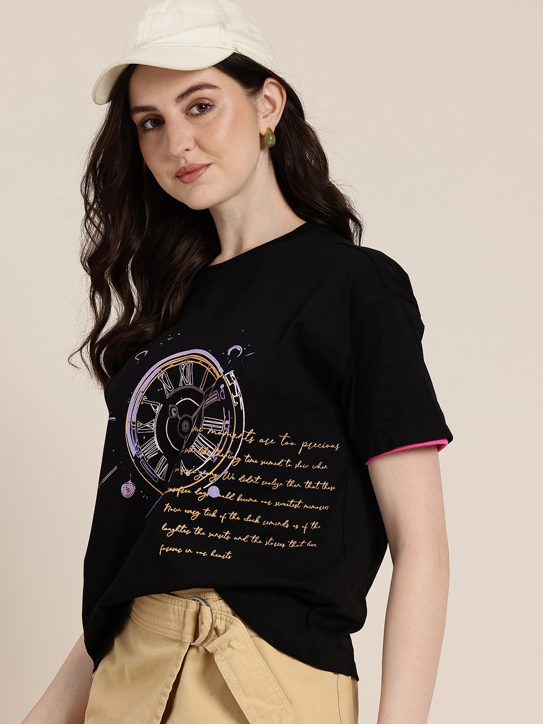 HERE&NOW Graphic Printed Drop-Shoulder Sleeves Pure Cotton Relaxed Fit T-shirt, Black
HERE&NOW Graphic Printed Drop-Shoulder Sleeves Pure Cotton Relaxed Fit T-shirt, Black