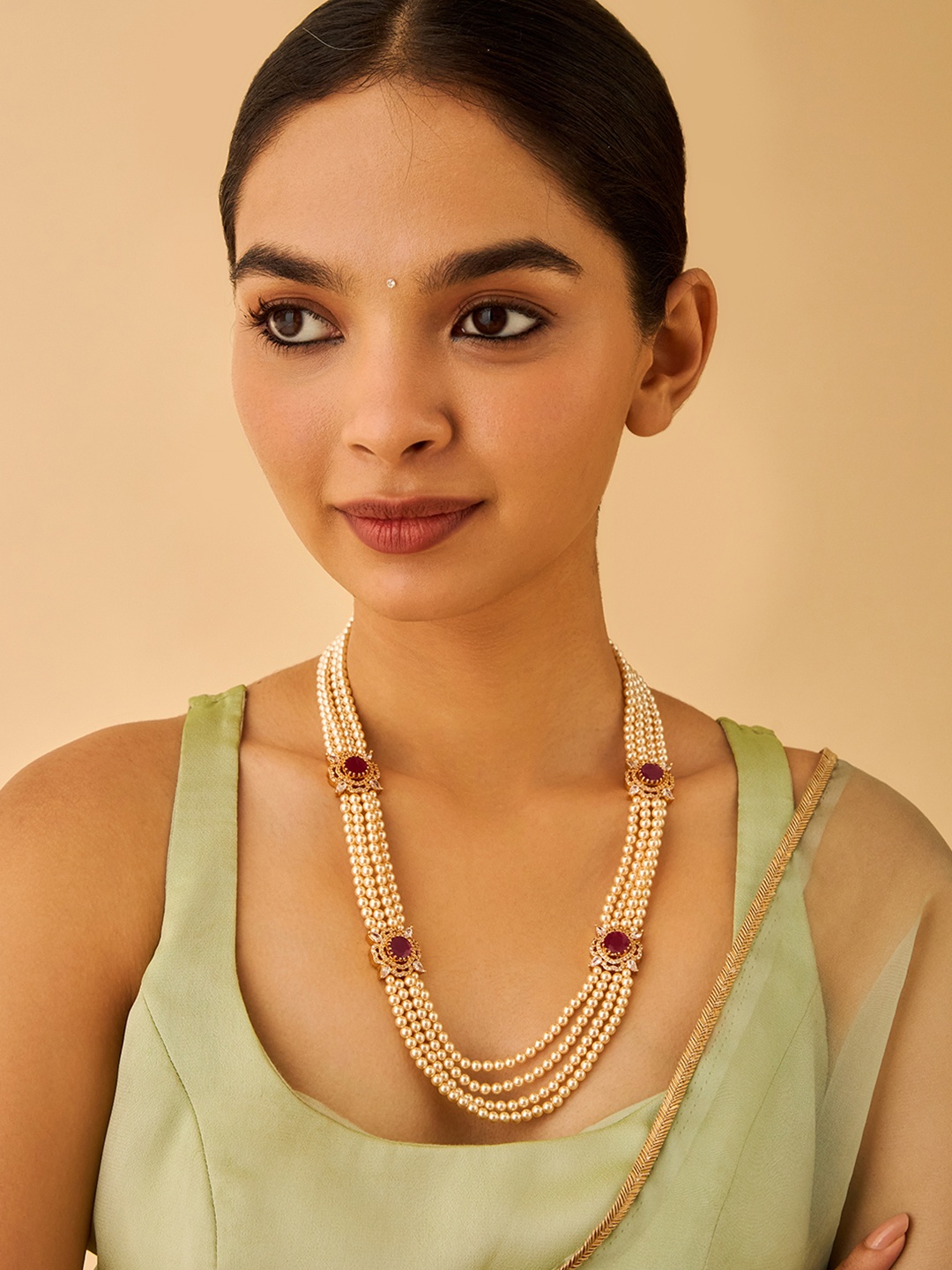 Kushal's Fashion Jewellery 92.5 Silver Gold-Plated CZ Studded & Beaded Layered Necklace, Red
Kushal's Fashion Jewellery 92.5 Silver Gold-Plated CZ Studded & Beaded Layered Necklace, Red