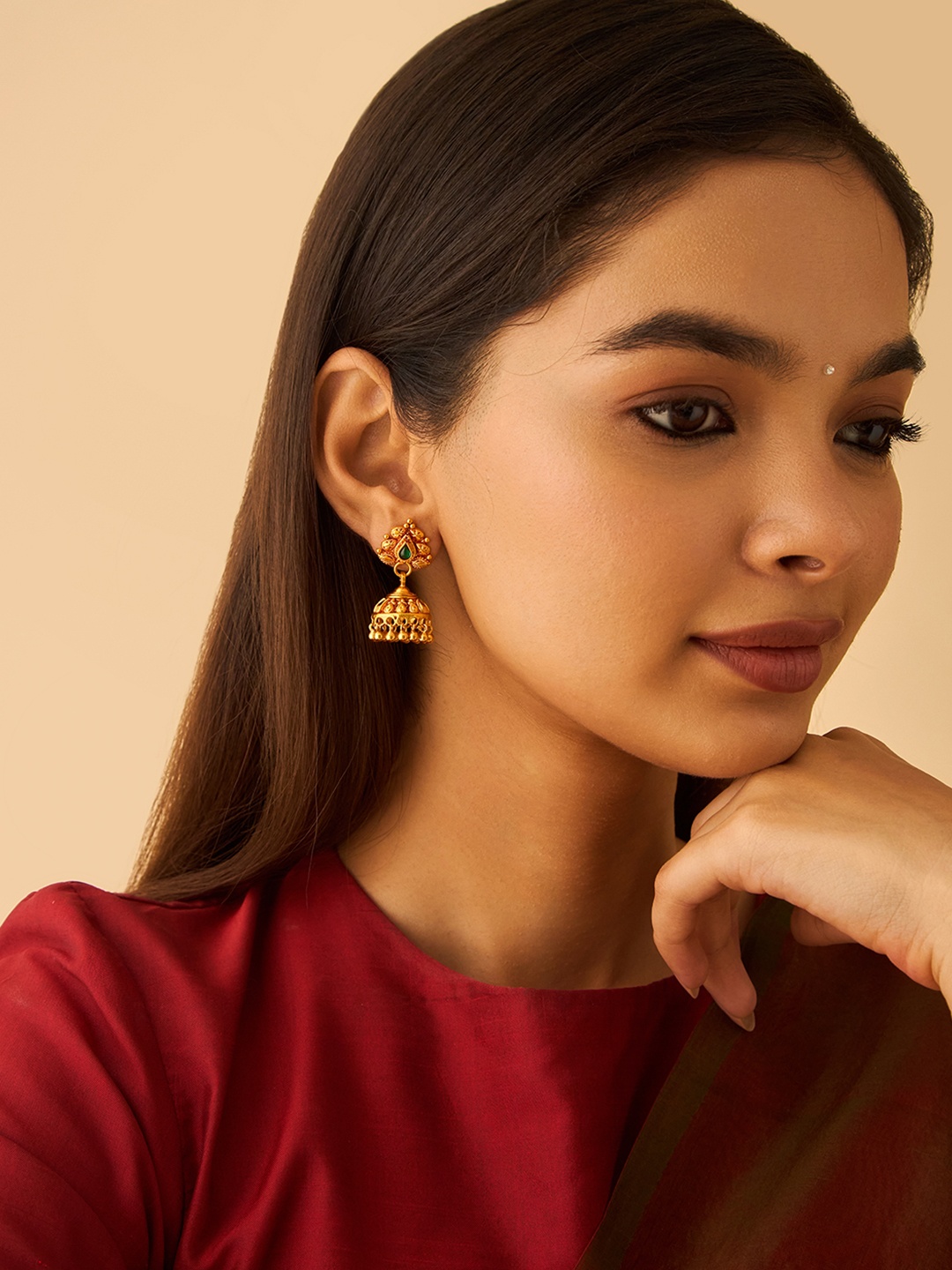 Kushal's Fashion Jewellery 92.5 Pure Silver Gold-Plated Stone Studded Dome Shaped Jhumkas, Green
Kushal's Fashion Jewellery 92.5 Pure Silver Gold-Plated Stone Studded Dome Shaped Jhumkas, Green