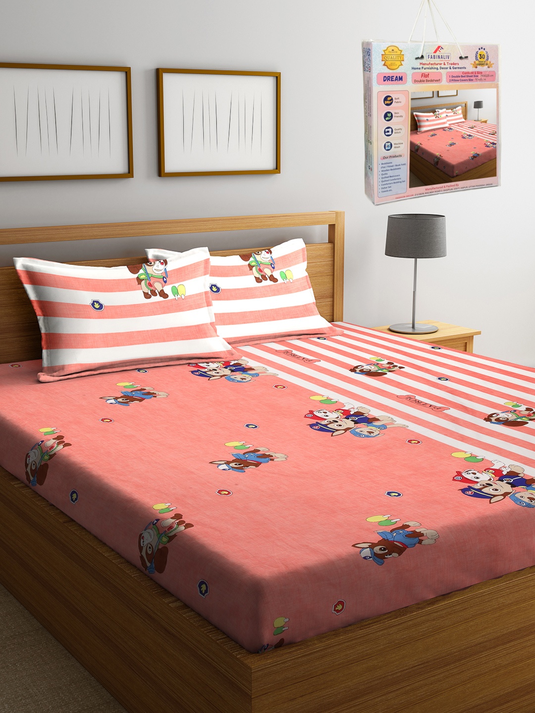 FABINALIV Peach-Coloured Cartoon Characters 300 TC King Bedsheet Set-2.50 m X 2.25 m
FABINALIV Peach-Coloured Cartoon Characters 300 TC King Bedsheet Set-2.50 m X 2.25 m