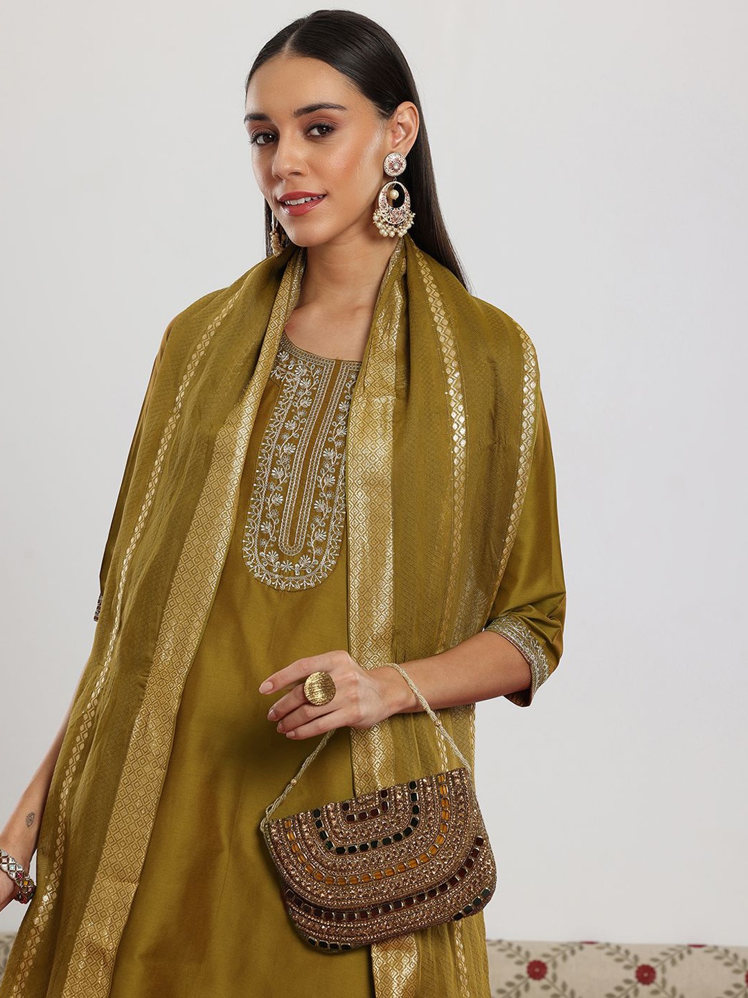 Libas Mustard Yellow Floral Yoke Design Thread Work Straight Kurta with Trouser & Dupatta
Libas Mustard Yellow Floral Yoke Design Thread Work Straight Kurta with Trouser & Dupatta