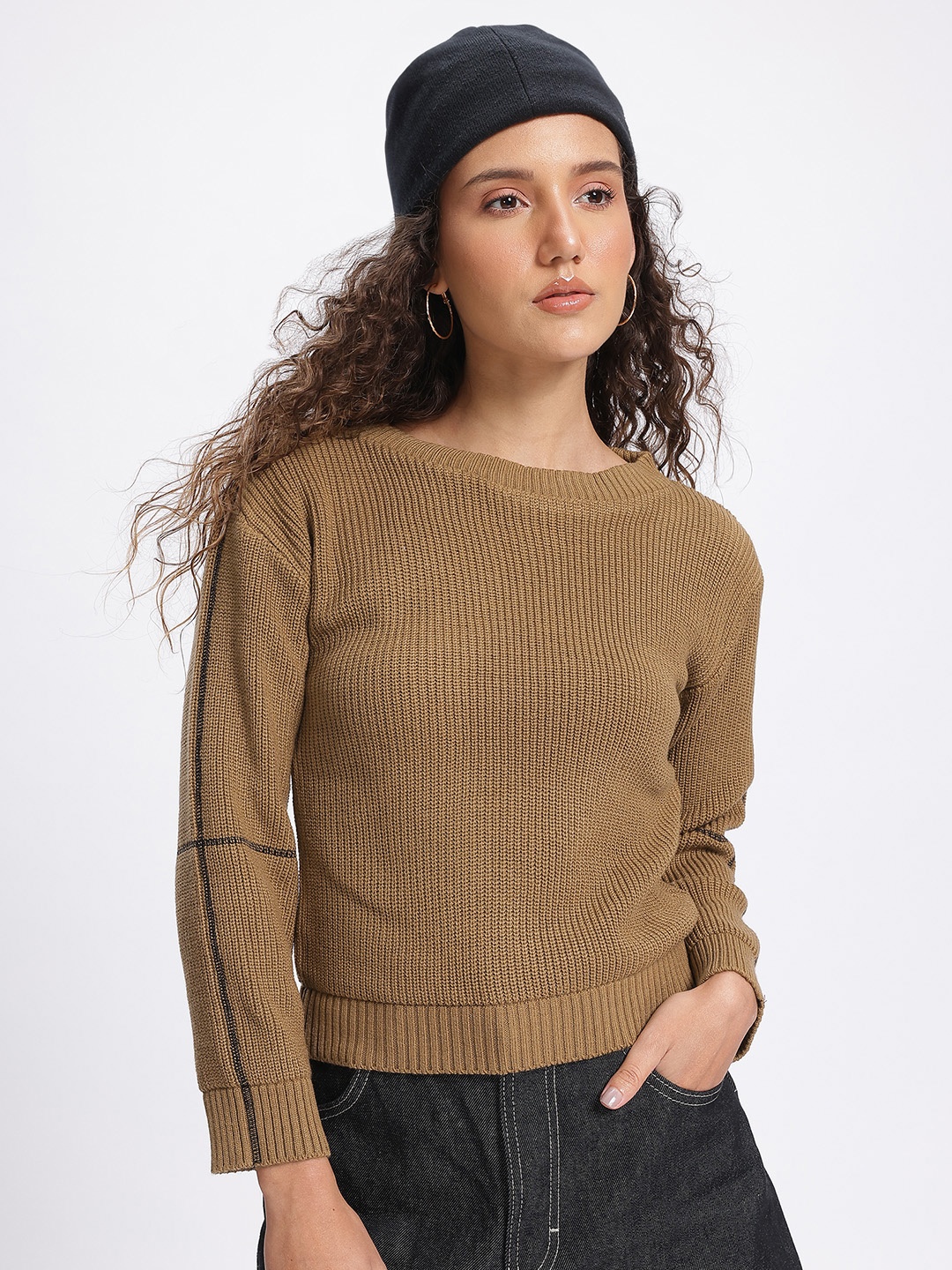 glitchez Rugged Knits Drop-Shoulder Sleeves Pure Cotton Relaxed Fit Crop Sweater, Brown
glitchez Rugged Knits Drop-Shoulder Sleeves Pure Cotton Relaxed Fit Crop Sweater, Brown
