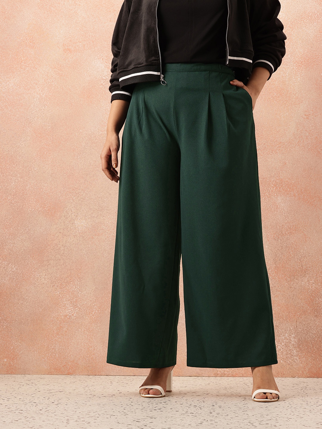 All About You Plus Size Women Mid-Rise Flared Fit Pleated Detail Wide Leg Trousers, Green
All About You Plus Size Women Mid-Rise Flared Fit Pleated Detail Wide Leg Trousers, Green