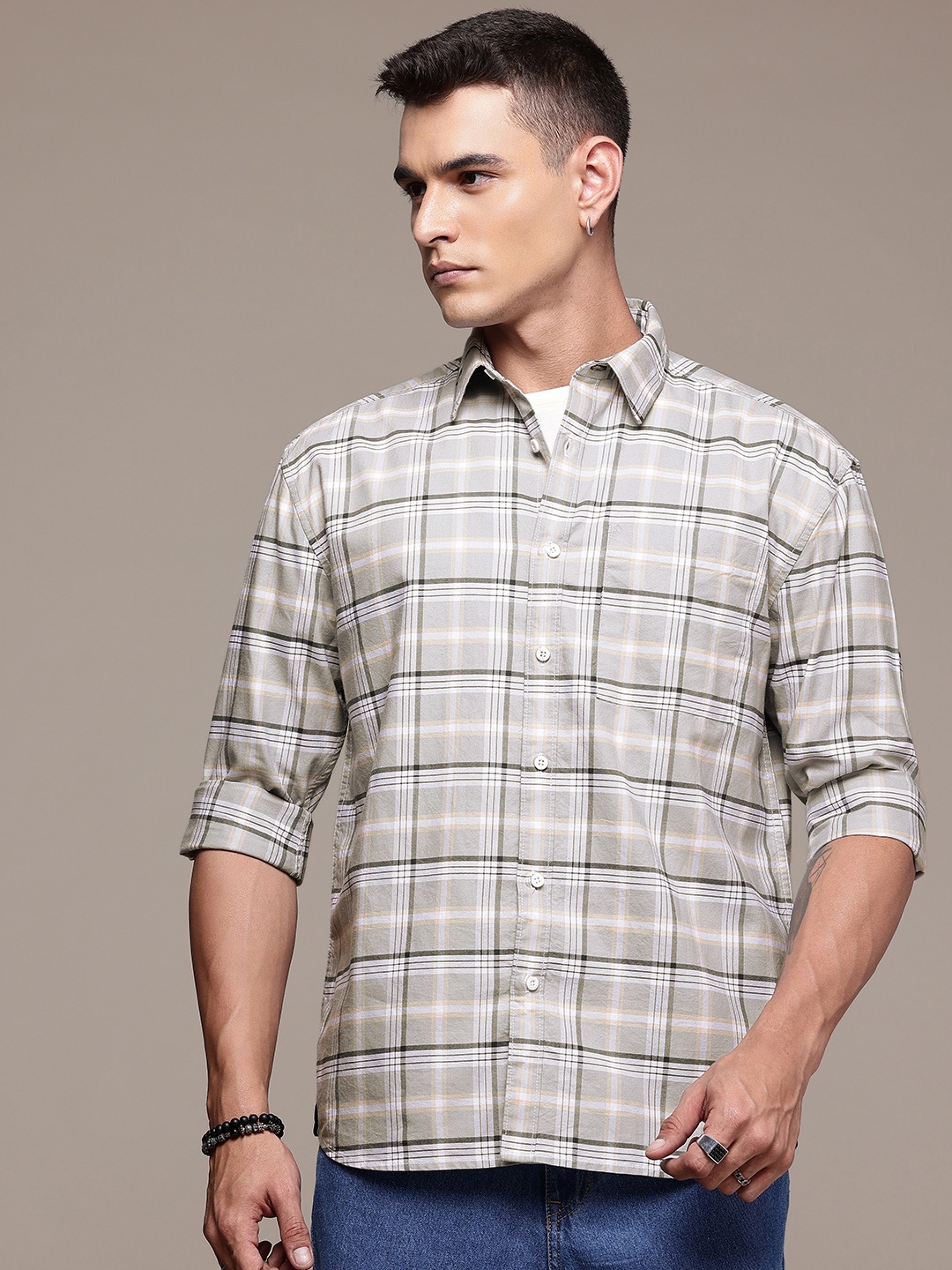 The Roadster Life Co. Relaxed Fit Checked Drop-Shoulder Sleeves Pure Cotton Casual Shirt, Grey
The Roadster Life Co. Relaxed Fit Checked Drop-Shoulder Sleeves Pure Cotton Casual Shirt, Grey