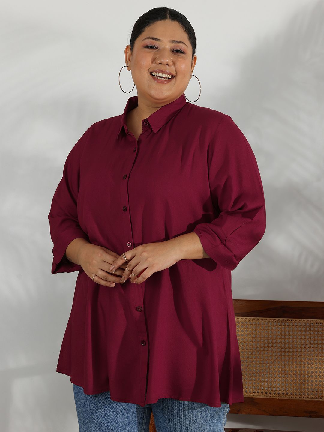 EXTRA LOVE BY LIBAS Women Plus Size Shirt Collar Three Quarter Sleeves Tunics, Maroon
EXTRA LOVE BY LIBAS Women Plus Size Shirt Collar Three Quarter Sleeves Tunics, Maroon
