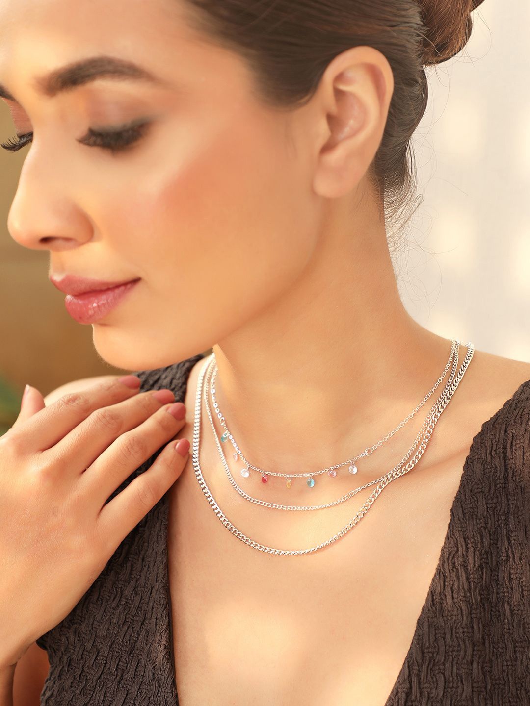 Rubans Rhodium-Plated Multicolor Crystal Charms Link Multi-Layered Necklace & Chains, Silver
Rubans Rhodium-Plated Multicolor Crystal Charms Link Multi-Layered Necklace & Chains, Silver