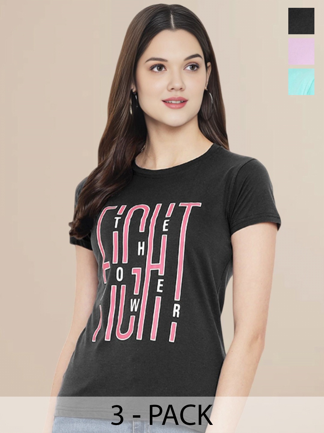 Metronaut Women Pack Of 3 Typography Printed Round Neck Cotton T-shirts, Turquoise blue
Metronaut Women Pack Of 3 Typography Printed Round Neck Cotton T-shirts, Turquoise blue