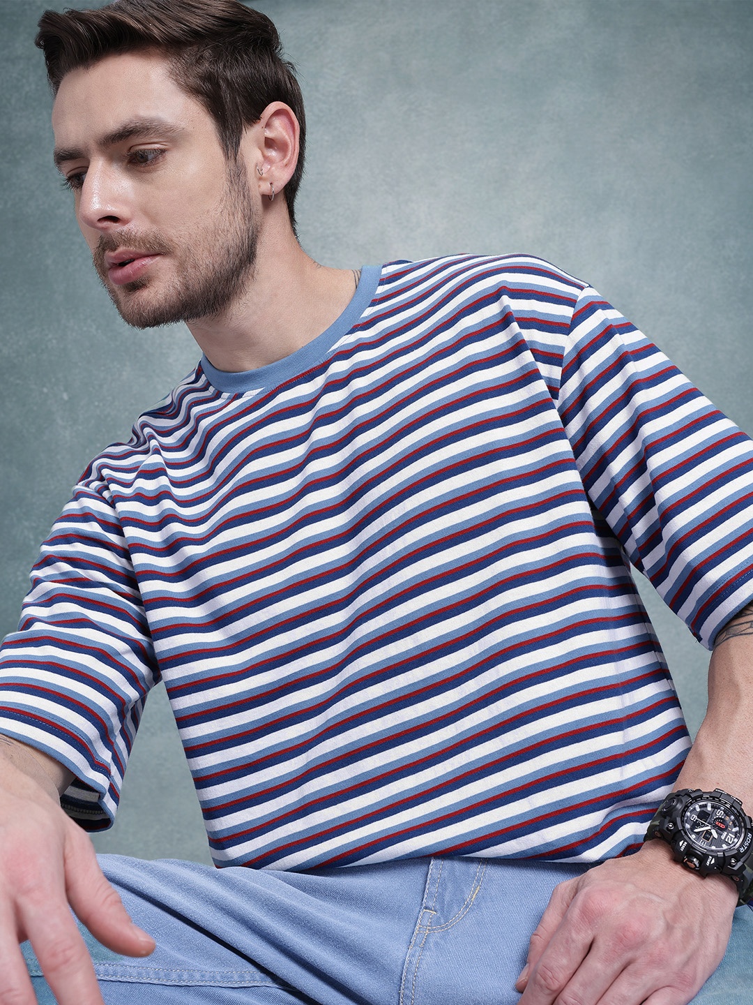 The Roadster Life Co. Horizontally Striped Drop-Shoulder Sleeves Relaxed Fit T-shirt, White
The Roadster Life Co. Horizontally Striped Drop-Shoulder Sleeves Relaxed Fit T-shirt, White