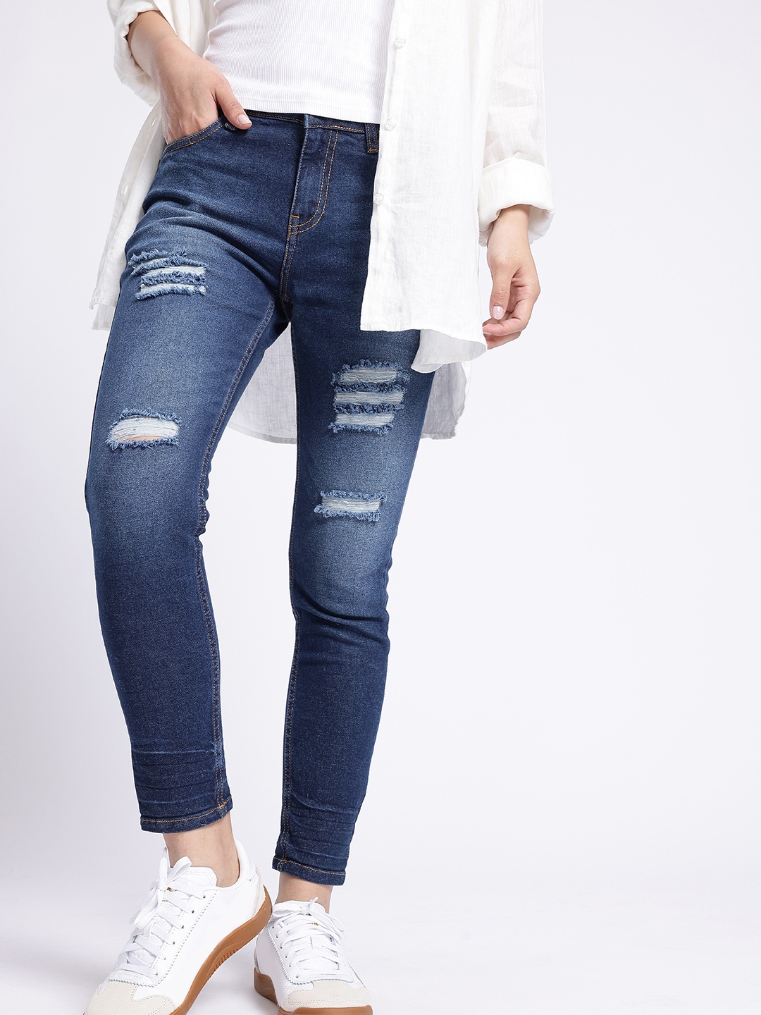 glitchez Women Cool Edge Skinny Fit Mildly Distressed Light Fade Stretchable Jeans, Blue
glitchez Women Cool Edge Skinny Fit Mildly Distressed Light Fade Stretchable Jeans, Blue