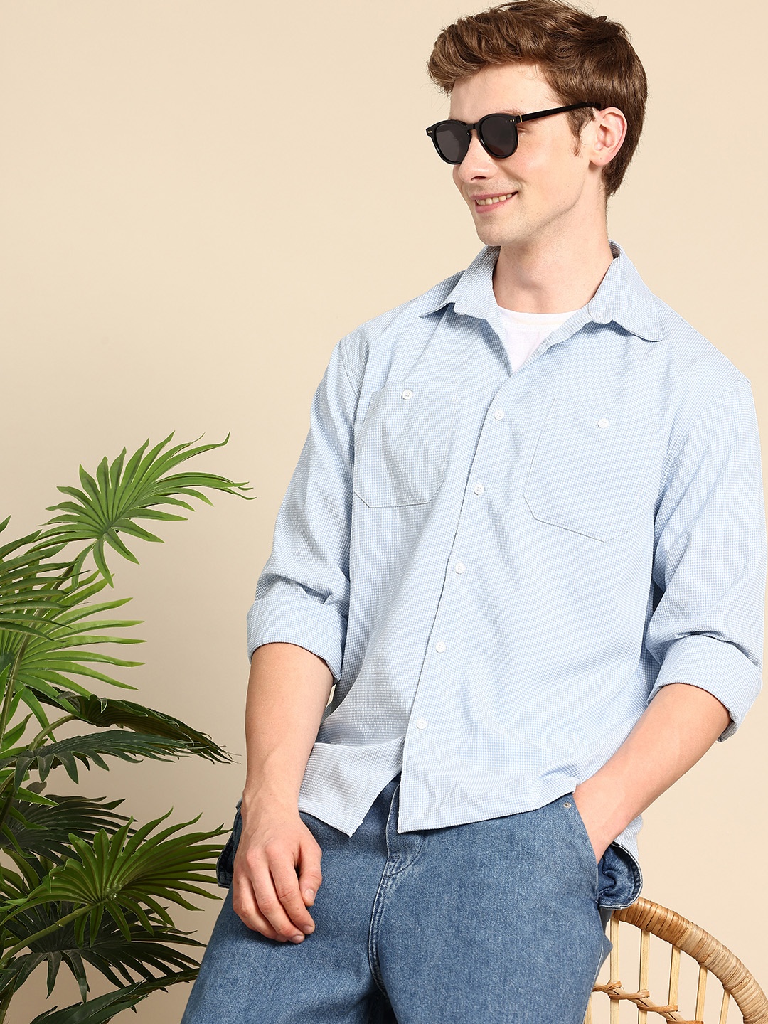 Mast & Harbour Checked Drop-Shoulder Sleeves Relaxed Fit Seersucker Casual Shirt, Blue
Mast & Harbour Checked Drop-Shoulder Sleeves Relaxed Fit Seersucker Casual Shirt, Blue