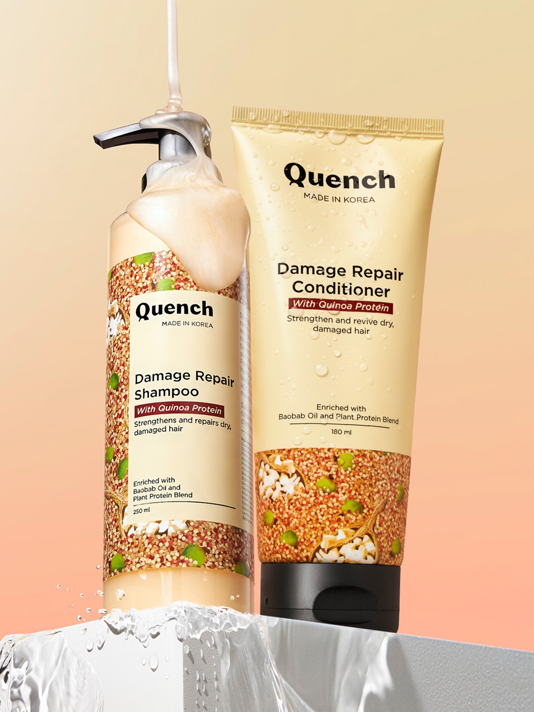 Quench Quinoa Protein Damage Repair Shampoo & Conditioner for Dry & Frizzy Hair, Beige
Quench Quinoa Protein Damage Repair Shampoo & Conditioner for Dry & Frizzy Hair, Beige
