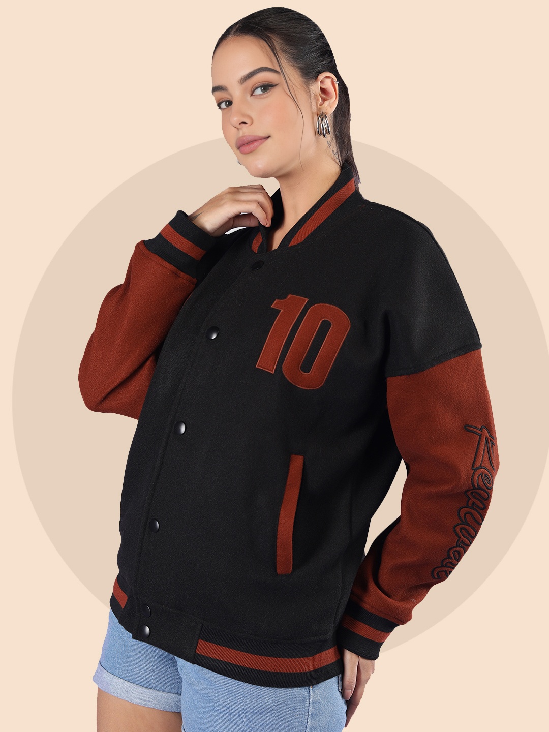 The Roadster Lifestyle Co Oversized Fit Winter Wear Varsity Jacket With Ribbed Cuffs, Black
The Roadster Lifestyle Co Oversized Fit Winter Wear Varsity Jacket With Ribbed Cuffs, Black