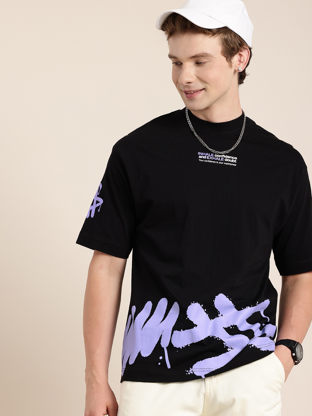 HERE&NOW Oversized Fit Typography Printed Drop-Shoulder Sleeves Pure Cotton T-shirt, Black
HERE&NOW Oversized Fit Typography Printed Drop-Shoulder Sleeves Pure Cotton T-shirt, Black