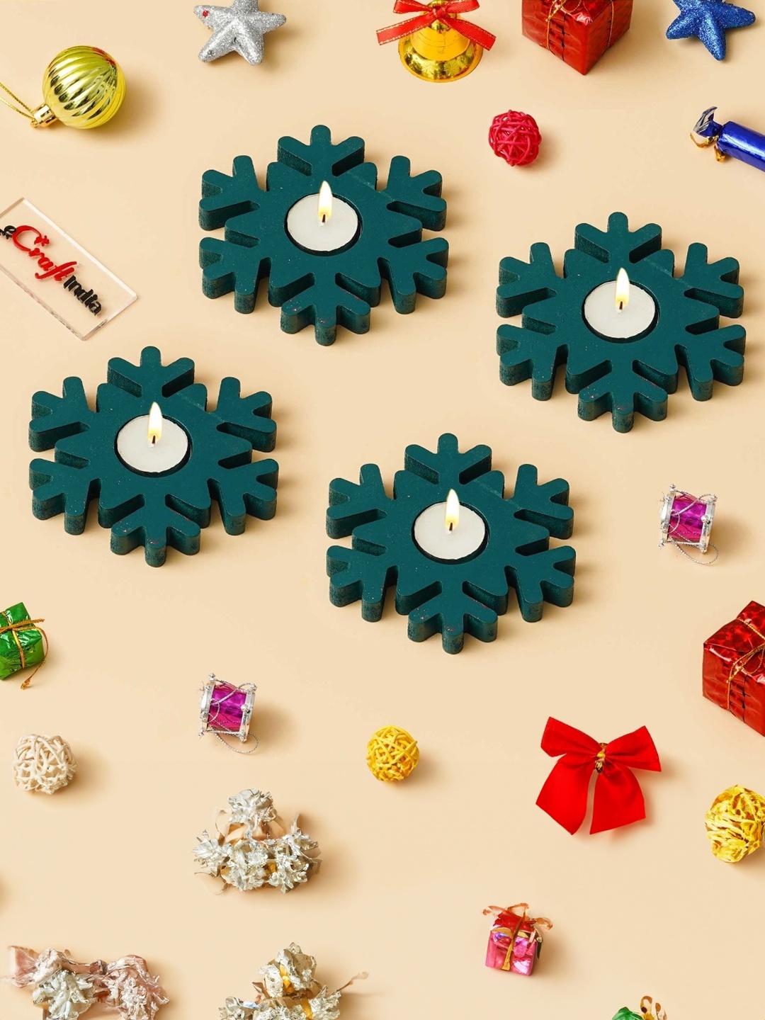 eCraftIndia Green 4 Pieces Wooden Christmas Snowflake Decorative Tea Light Candle Holders
eCraftIndia Green 4 Pieces Wooden Christmas Snowflake Decorative Tea Light Candle Holders