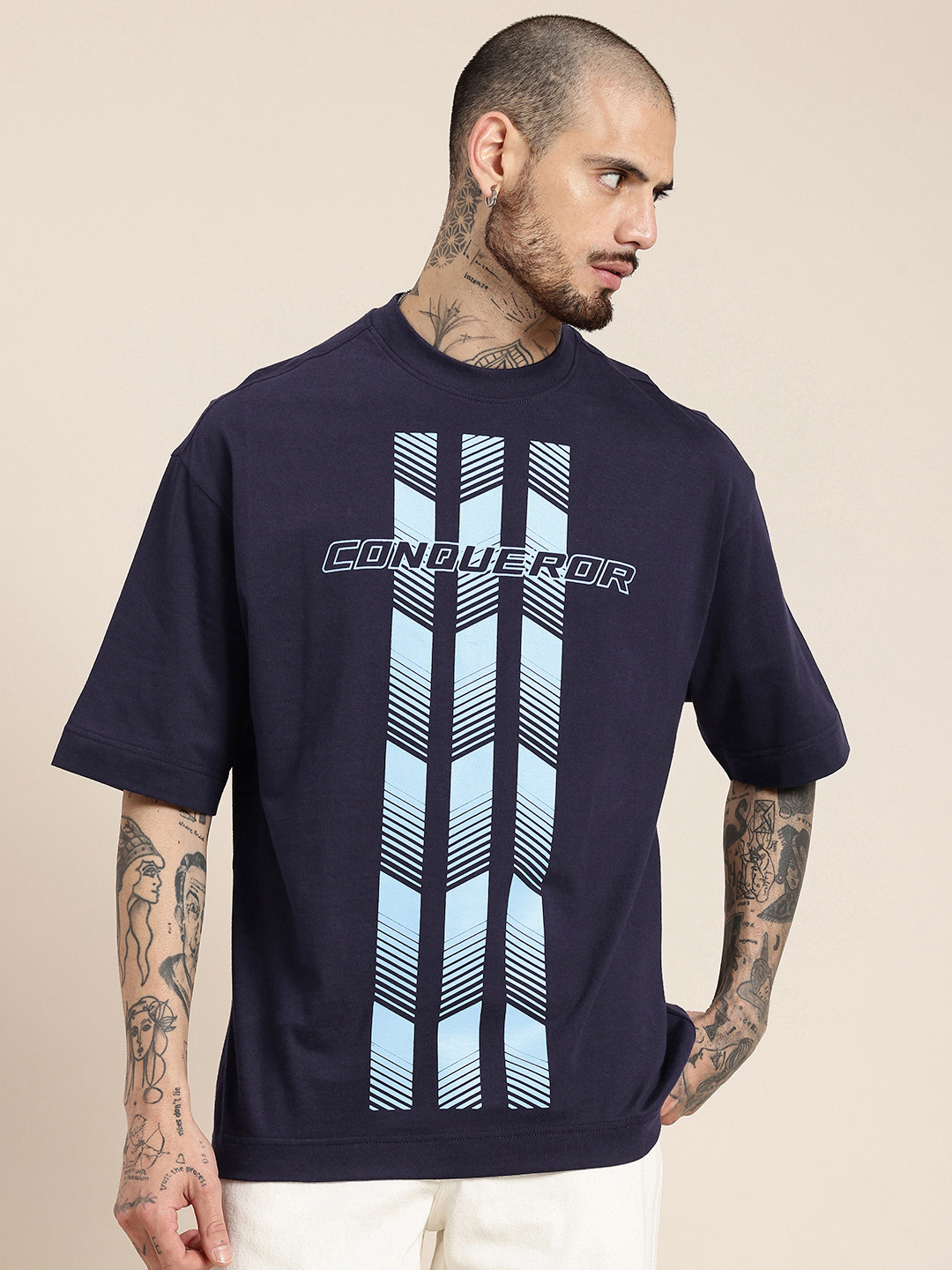 HERE&NOW Graphic Printed Drop-Shoulder Sleeves Pure Cotton Oversized Fit T-shirt, Navy blue
HERE&NOW Graphic Printed Drop-Shoulder Sleeves Pure Cotton Oversized Fit T-shirt, Navy blue