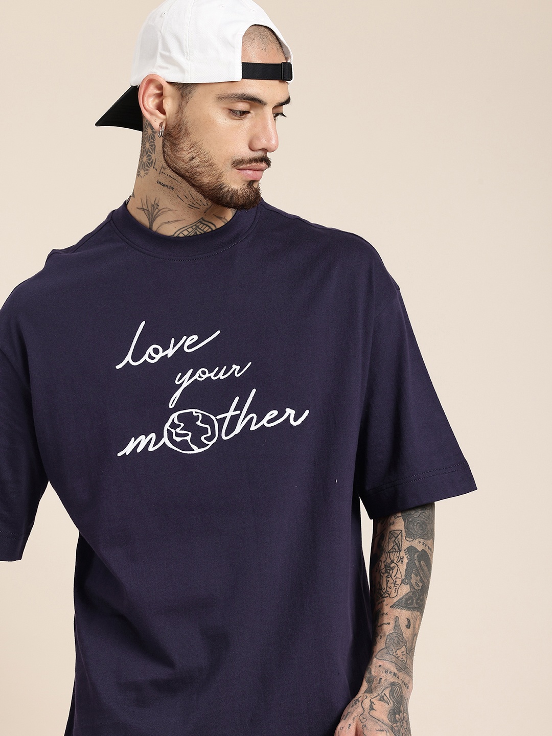 HERE&NOW Typography Embroidered Drop-Shoulder Sleeves Oversized Pure Cotton T-shirt, Navy blue
HERE&NOW Typography Embroidered Drop-Shoulder Sleeves Oversized Pure Cotton T-shirt, Navy blue