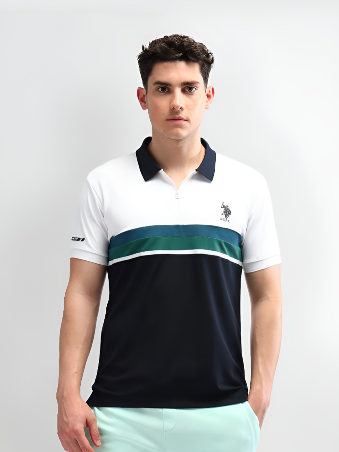 U.S. Polo Assn. Men Brand Logo Colourblocked Polo Collar Slim Fit T-shirt, White
U.S. Polo Assn. Men Brand Logo Colourblocked Polo Collar Slim Fit T-shirt, White