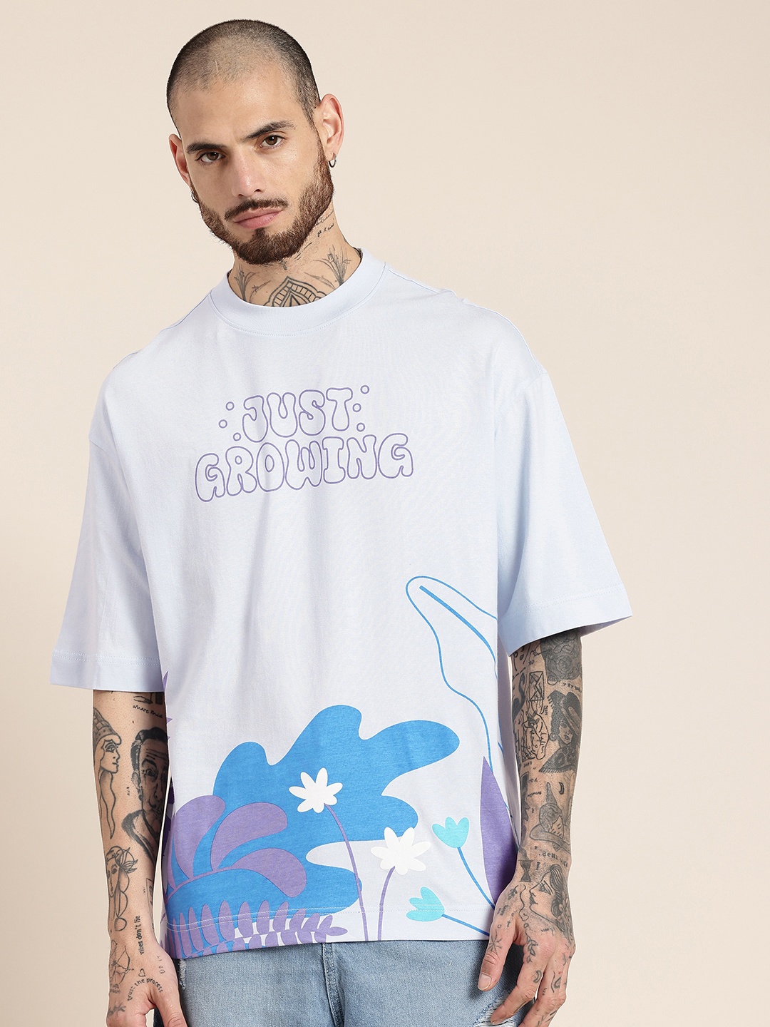 HERE&NOW Pure Cotton Graphic Printed Drop-Shoulder Sleeves Oversized Fit T-shirt, Blue
HERE&NOW Pure Cotton Graphic Printed Drop-Shoulder Sleeves Oversized Fit T-shirt, Blue