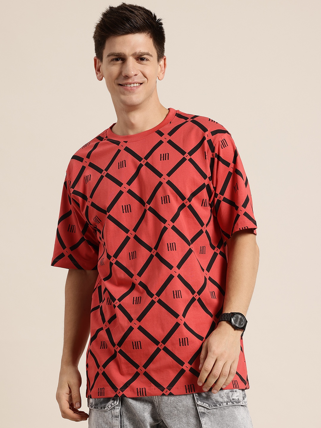 HERE&NOW Geometric & Brand Logo Print Pure Cotton Drop-Sleeves Relaxed Fit T-shirt, Red
HERE&NOW Geometric & Brand Logo Print Pure Cotton Drop-Sleeves Relaxed Fit T-shirt, Red