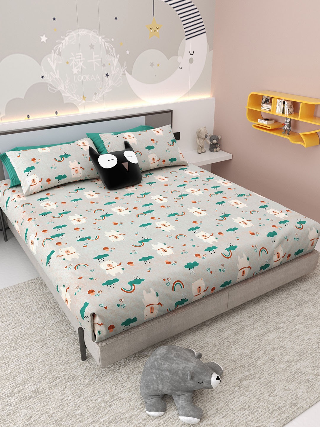 Jinaya's Beige Rainbows Printed Pure Cotton 300 TC King Bedsheet Set 2.74 m x 2.54 m, Grey
Jinaya's Beige Rainbows Printed Pure Cotton 300 TC King Bedsheet Set 2.74 m x 2.54 m, Grey