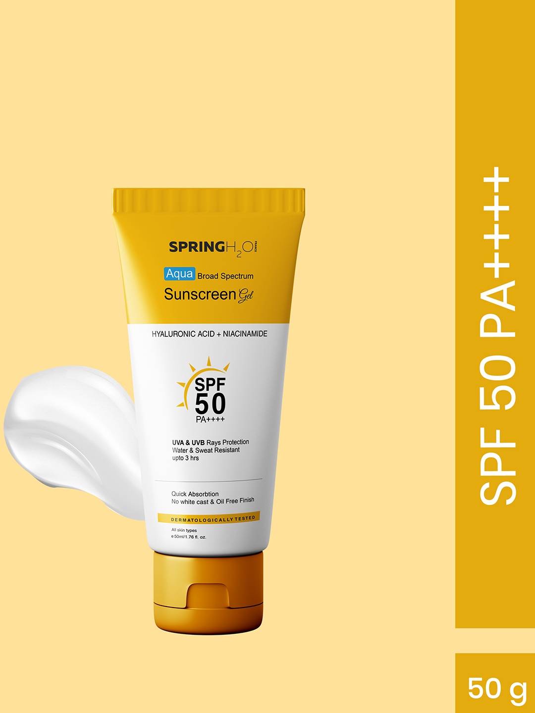 Spring H2O Sunscreen SPF 50 PA++++ With Hyaluronic Acid & Niacinamide - 50 ml, Yellow
Spring H2O Sunscreen SPF 50 PA++++ With Hyaluronic Acid & Niacinamide - 50 ml, Yellow