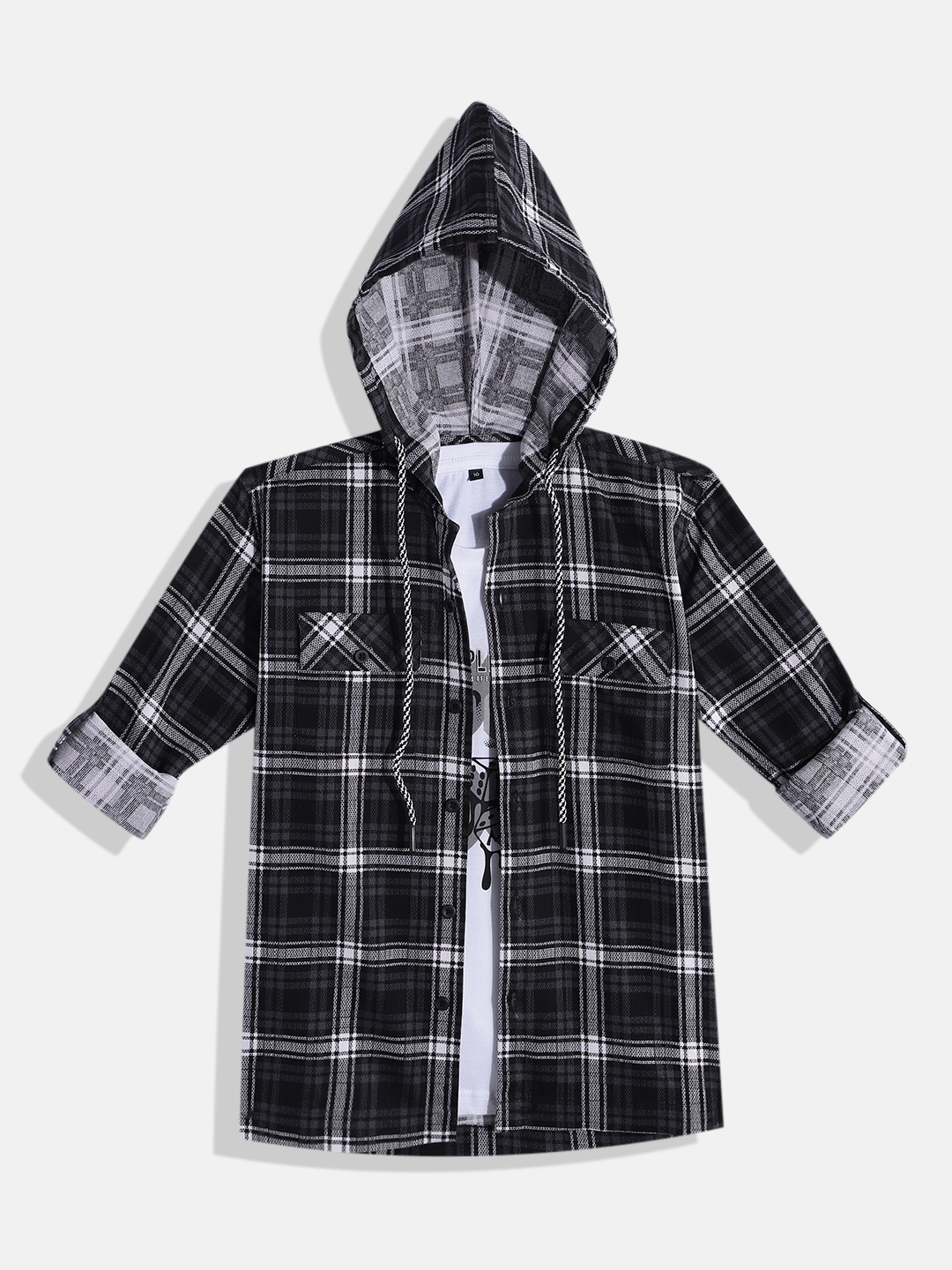 CAVIO Boys Comfort Hooded Tartan Checked Pure Cotton Casual Shirt with T-shirt, Black
CAVIO Boys Comfort Hooded Tartan Checked Pure Cotton Casual Shirt with T-shirt, Black