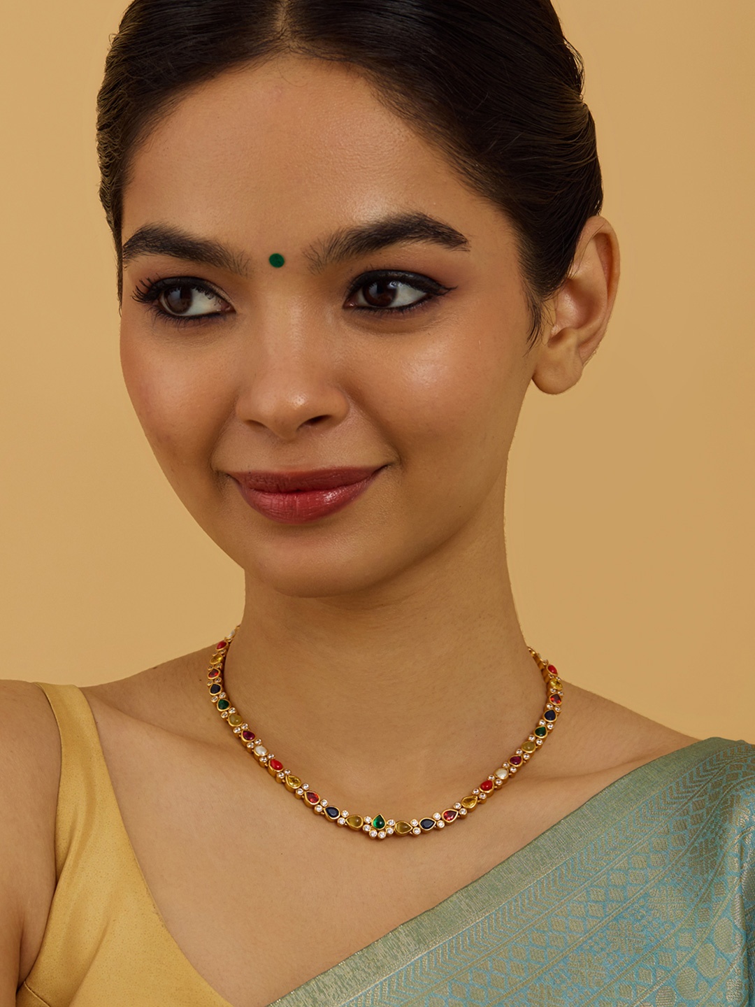 Kushal's Fashion Jewellery 92.5 Pure Silver Gold-Plated Navaratna Stone Studded Necklace
Kushal's Fashion Jewellery 92.5 Pure Silver Gold-Plated Navaratna Stone Studded Necklace