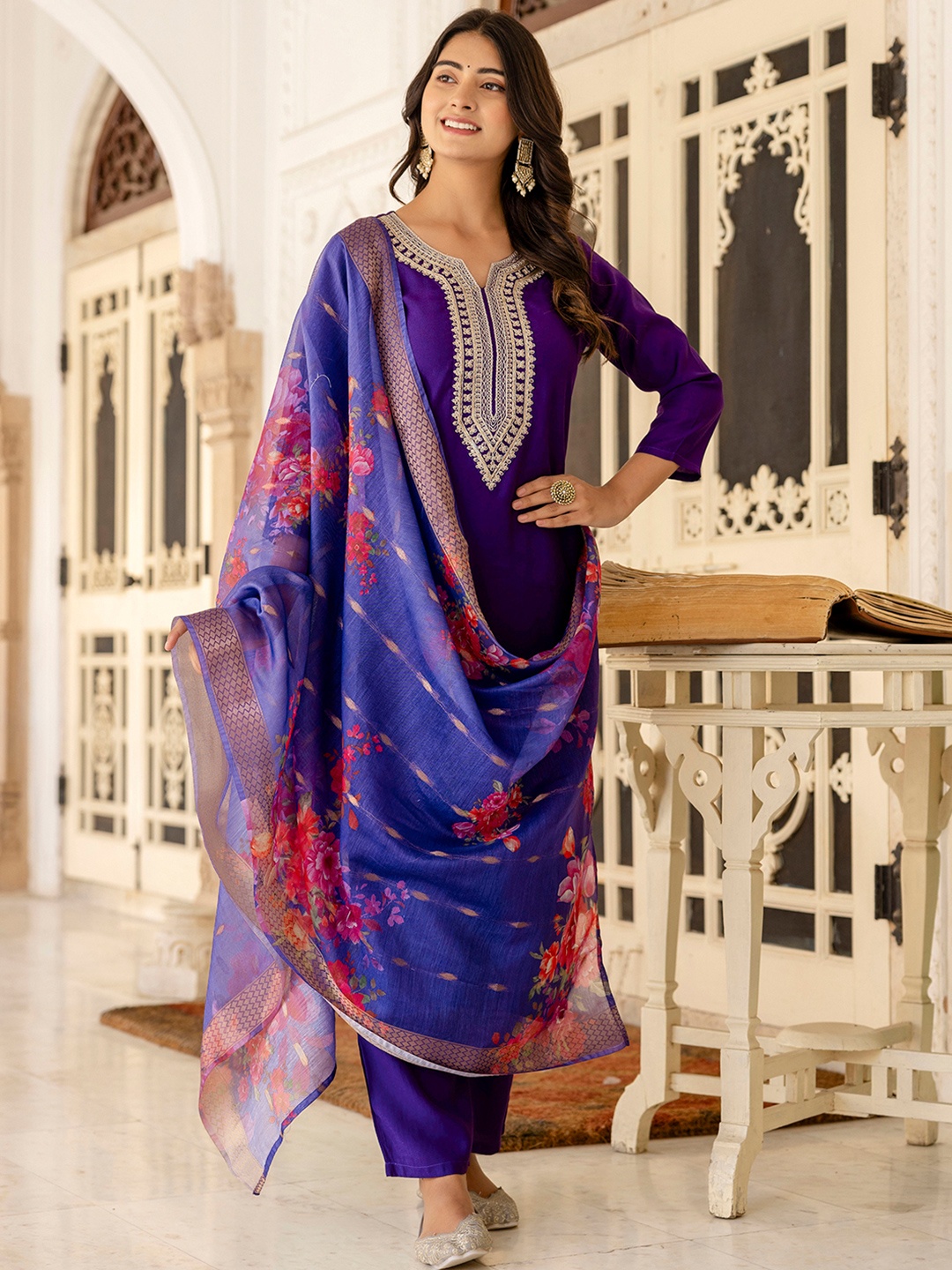 Navlik Ethnic Motifs Yoke Design Sequinned Straight Kurta With Trouser & Dupatta, Violet
Navlik Ethnic Motifs Yoke Design Sequinned Straight Kurta With Trouser & Dupatta, Violet