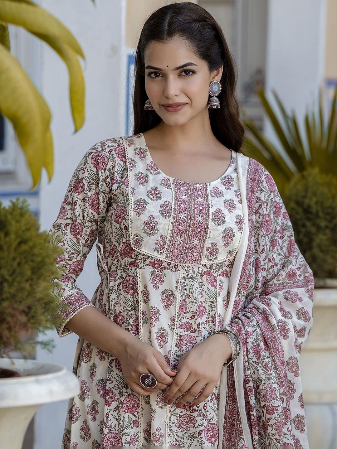 EthniFlair Women Floral Printed Panelled Aari Work Pure Cotton Kurta with Trousers & With Dupatta, Pink
EthniFlair Women Floral Printed Panelled Aari Work Pure Cotton Kurta with Trousers & With Dupatta, Pink