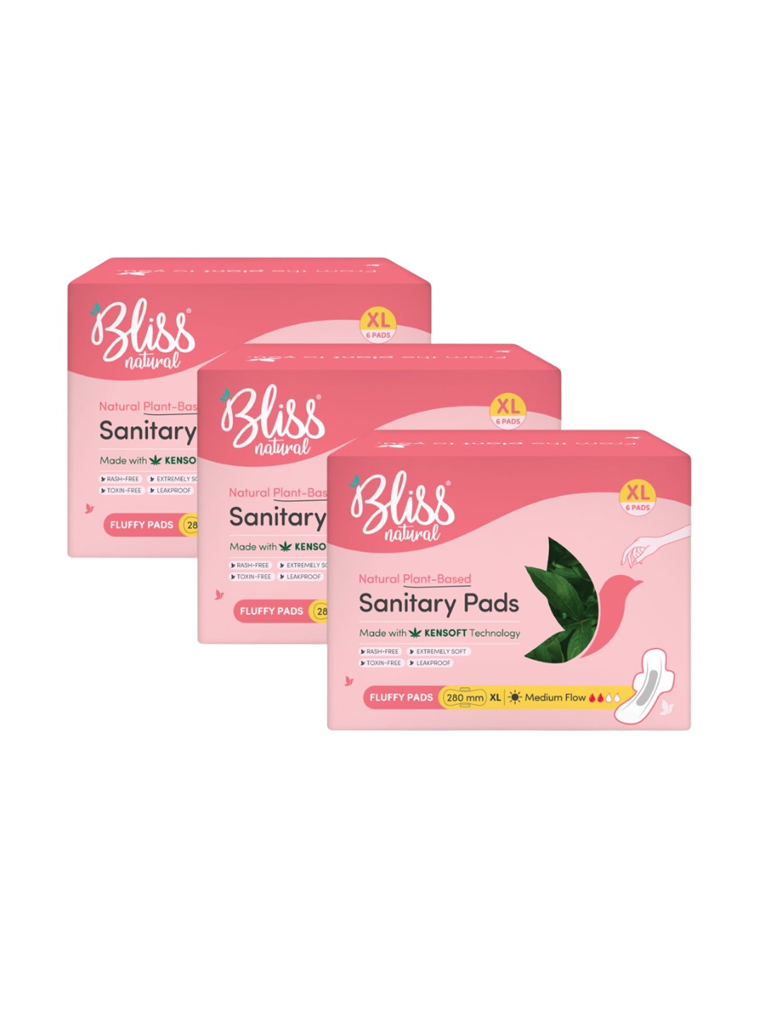 BLISSNATURAL Set Of 3 Rash-Free XL Sanitary Pads For Medium Flow - 6 Pads Each, White
BLISSNATURAL Set Of 3 Rash-Free XL Sanitary Pads For Medium Flow - 6 Pads Each, White