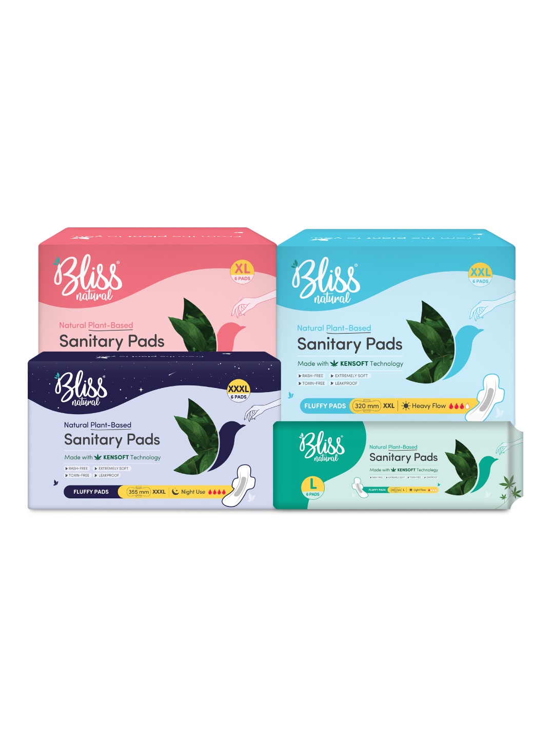 BLISSNATURAL Set Of 4 Natural Plant-Based Sanitary Pads - L, Xl, XXL, XXXL - 6Pcs Each, White
BLISSNATURAL Set Of 4 Natural Plant-Based Sanitary Pads - L, Xl, XXL, XXXL - 6Pcs Each, White