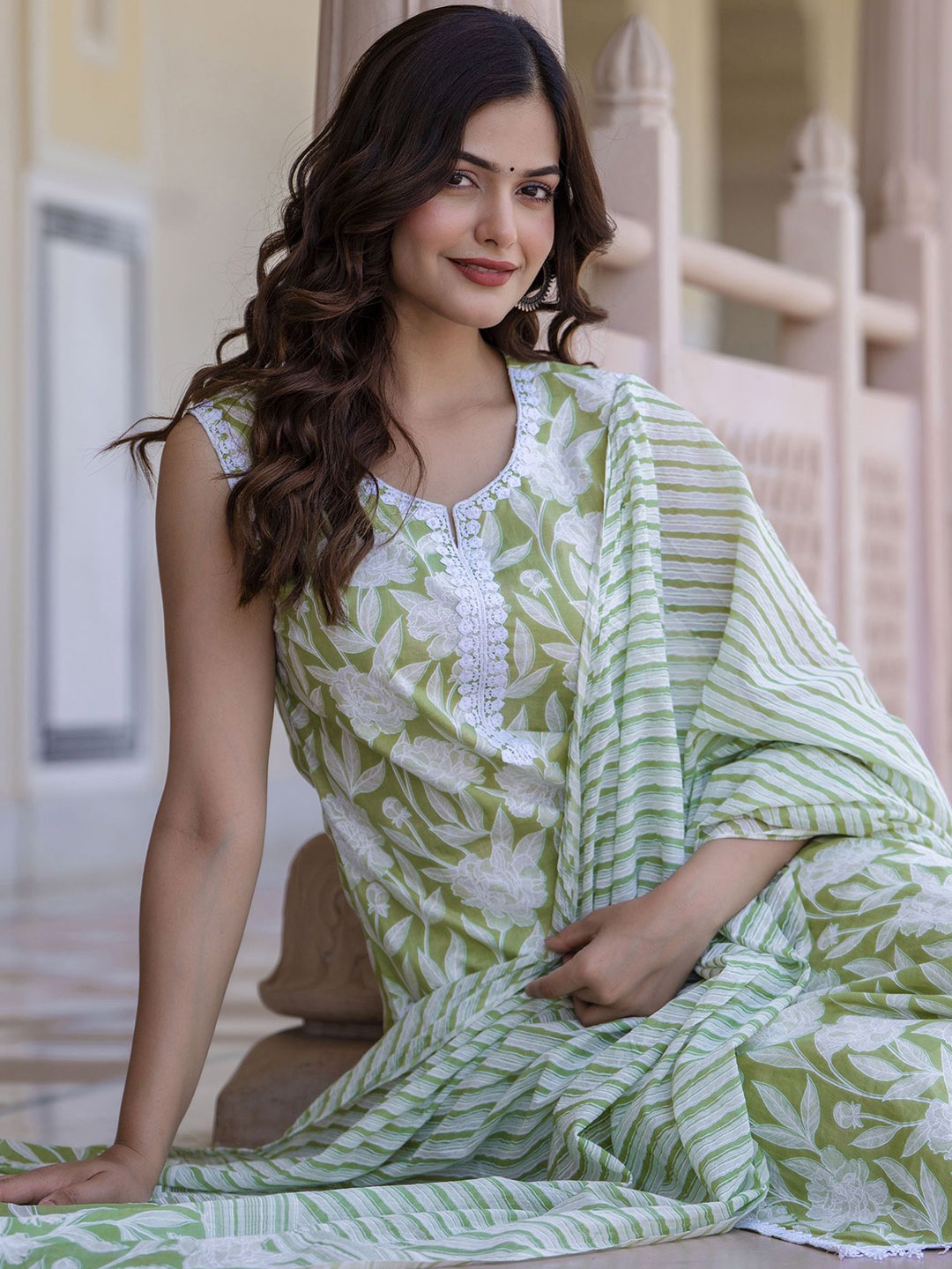 EthniFlair Women Floral Printed Regular Aari Work Pure Cotton Kurta with Pyjamas & With Dupatta, Green
EthniFlair Women Floral Printed Regular Aari Work Pure Cotton Kurta with Pyjamas & With Dupatta, Green