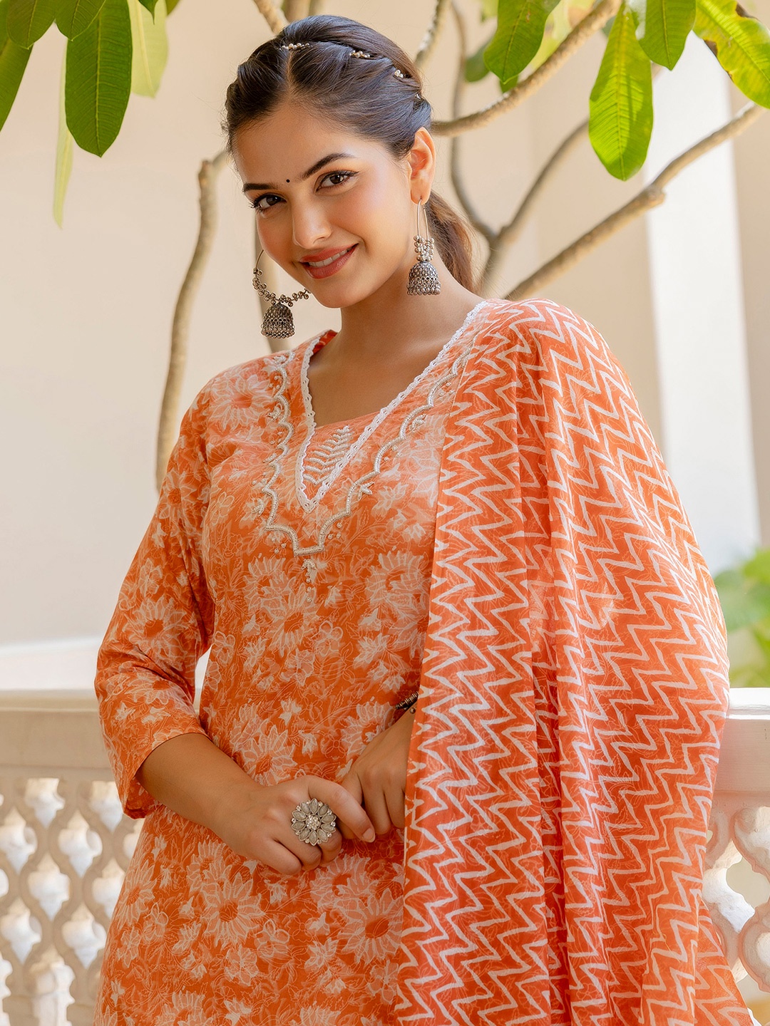 EthniFlair Women Floral Printed Regular Thread Work Pure Cotton Kurta with Patiala & With Dupatta, Orange
EthniFlair Women Floral Printed Regular Thread Work Pure Cotton Kurta with Patiala & With Dupatta, Orange