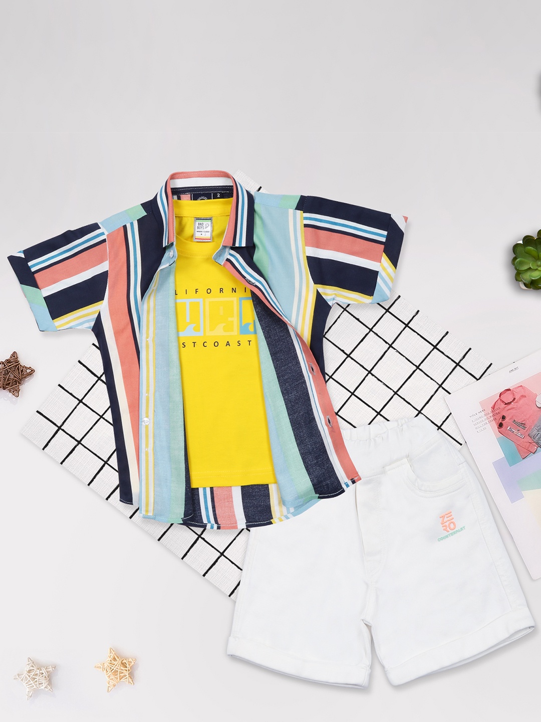 MashUp Boys Striped Shirt Collar Short Sleeves Pure Cotton Shirt & T-Shirt With Shorts, Yellow
MashUp Boys Striped Shirt Collar Short Sleeves Pure Cotton Shirt & T-Shirt With Shorts, Yellow