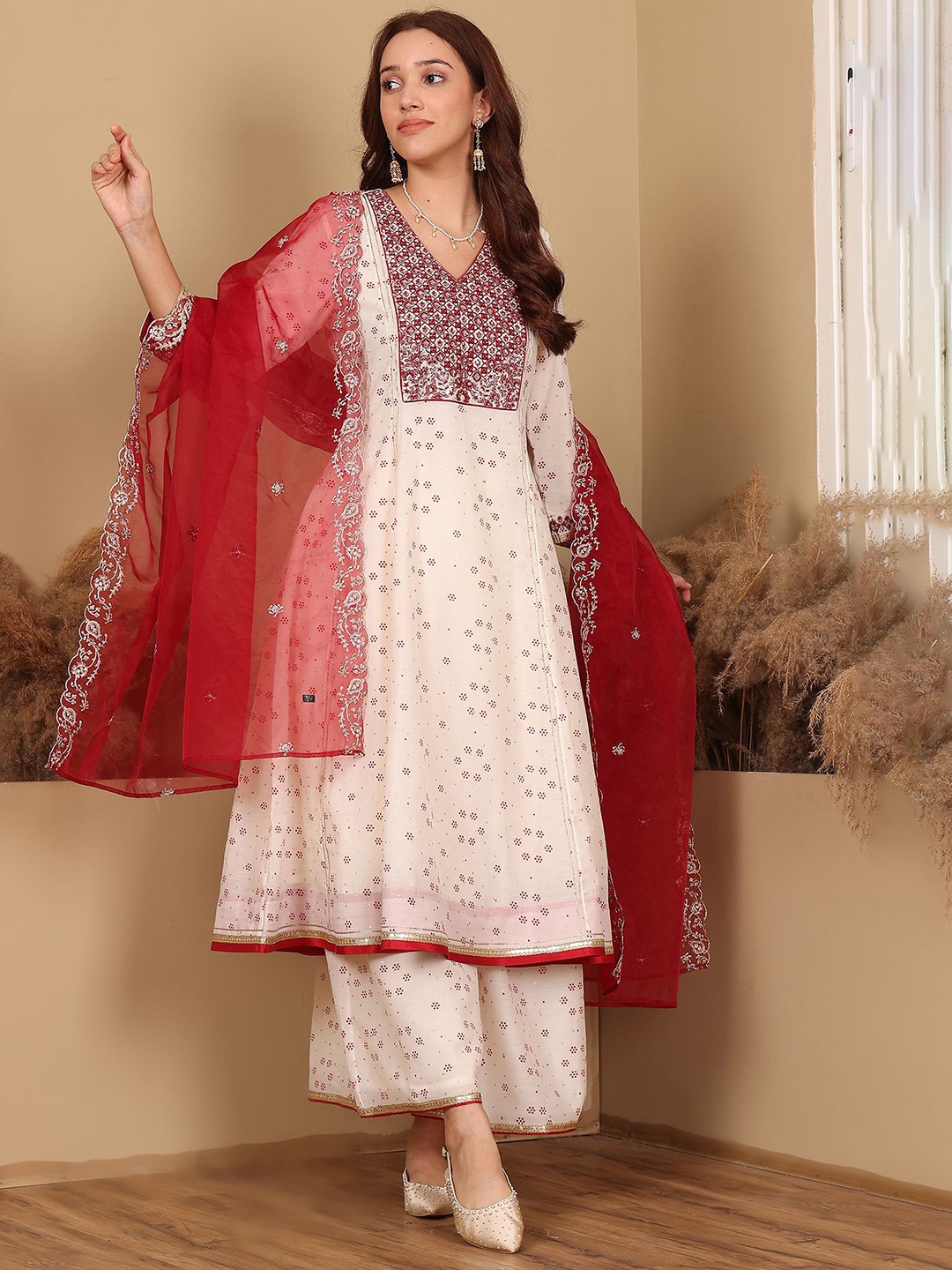 W Women Ethnic Motifs Printed Regular Sequinned Kurta with Palazzos & With Dupatta, Peach
W Women Ethnic Motifs Printed Regular Sequinned Kurta with Palazzos & With Dupatta, Peach
