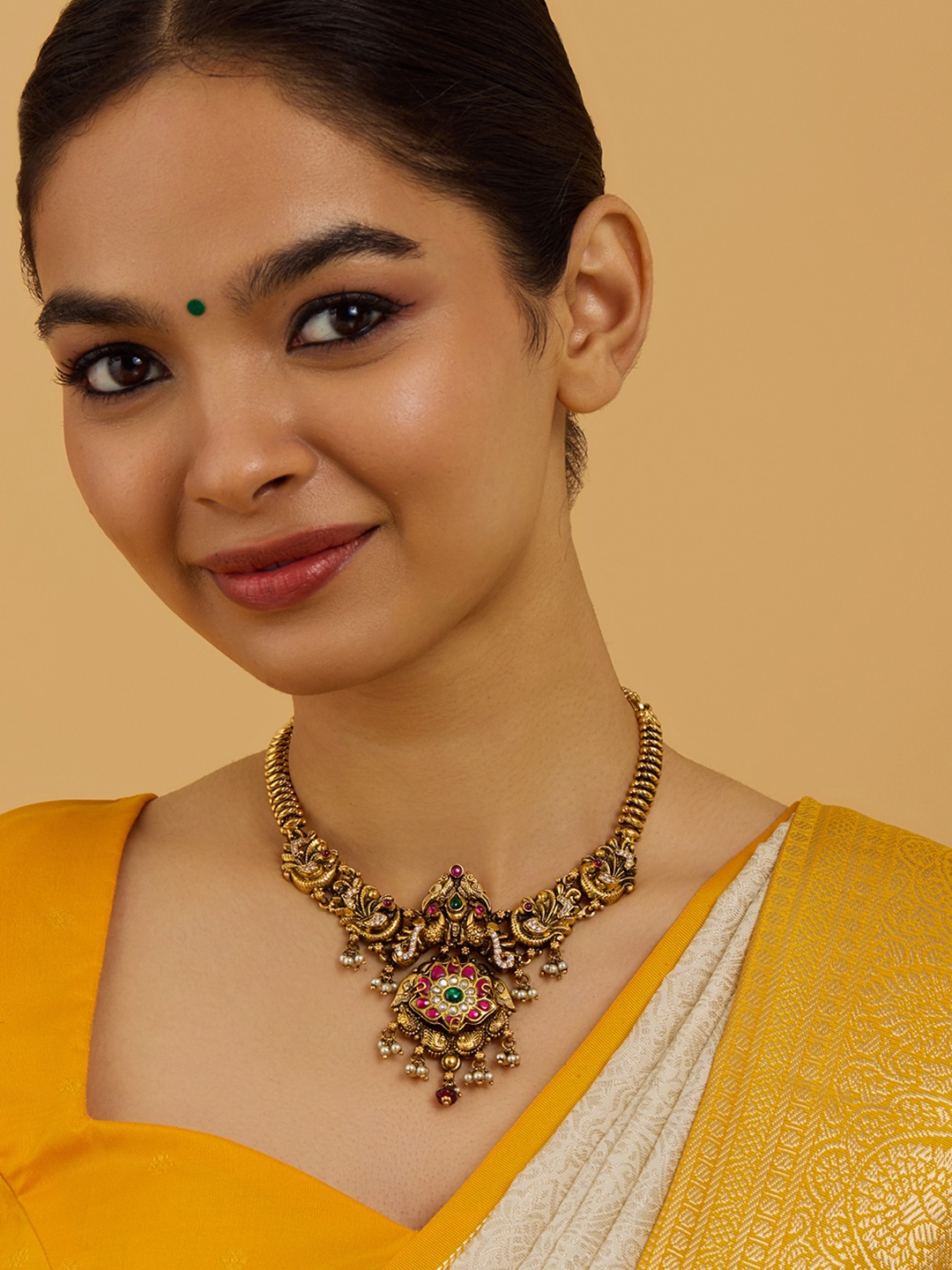 Kushal's Fashion Jewellery 92.5 Pure Silver Gold-Plated Stone Studded Temple Necklace
Kushal's Fashion Jewellery 92.5 Pure Silver Gold-Plated Stone Studded Temple Necklace
