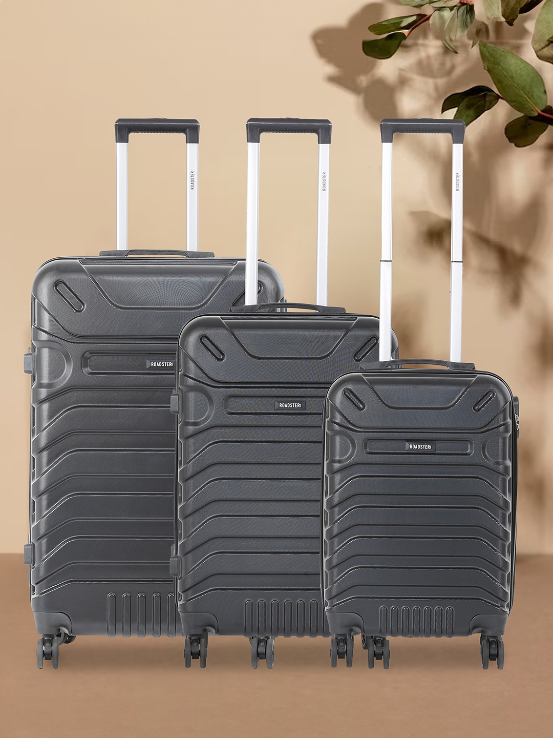 Roadster Unisex Set of 3 Hard Sided Trolley Suitcases - Cabin, Medium & Large, Black
Roadster Unisex Set of 3 Hard Sided Trolley Suitcases - Cabin, Medium & Large, Black